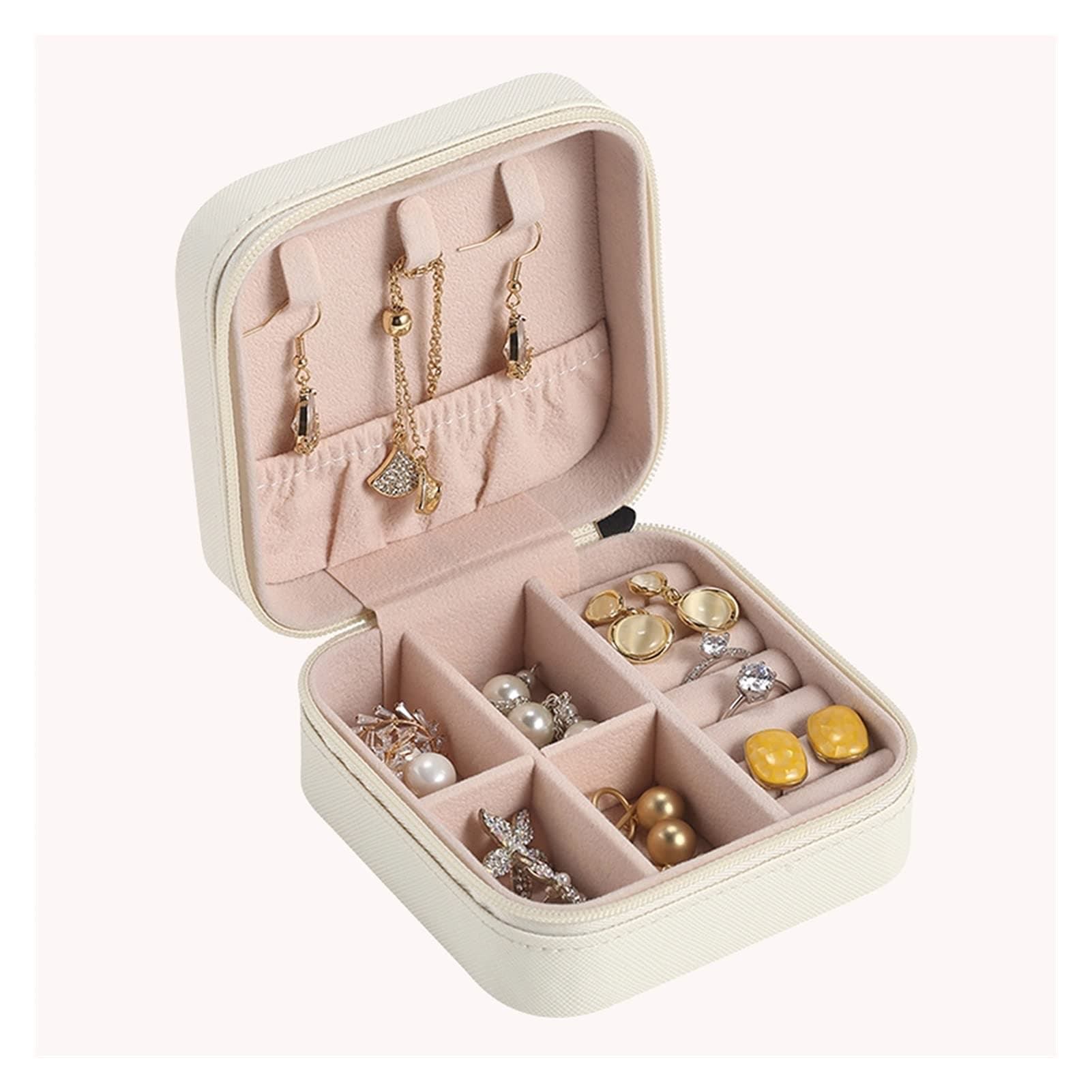 DJDEFK Jewelry Storage Box Jewelry Organizer Display Travel Jewelry Case Boxes Travel Portable Jewelry Box Leather Storage Organizer Earring Holder Jewellery Box (Color : White)