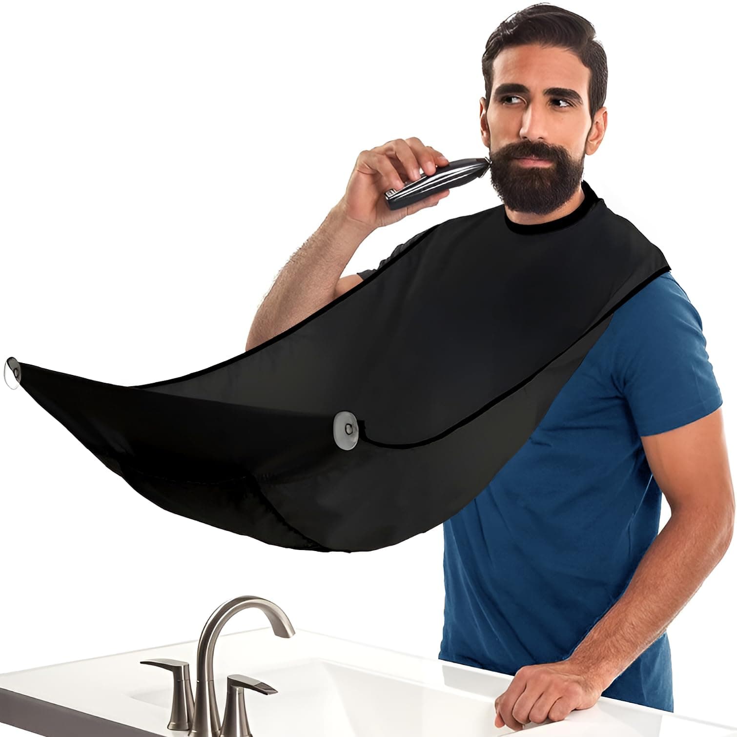 Beard King - The Official Beard Bib - Hair Clippings Catcher & Grooming Cape Apron - â€œAs Seen On Shark Tankâ€ - Black (Lite Version)
