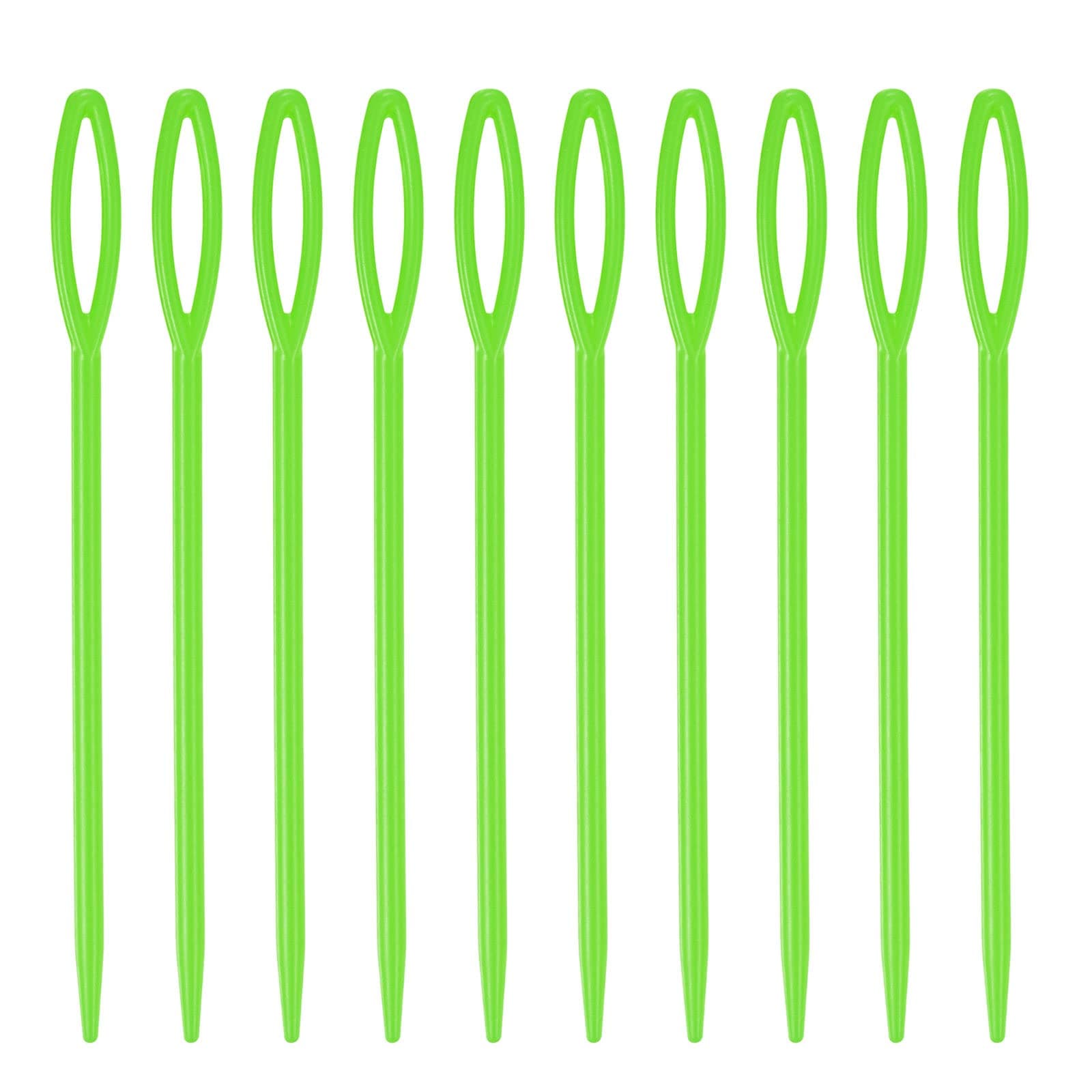 HARFINGTON100pcs Plastic Sewing Needles, 9cm Length Large Eye Blunt Needles Learning Needles for Sewing Handmade Crafts DIY Notions Stitching, Green