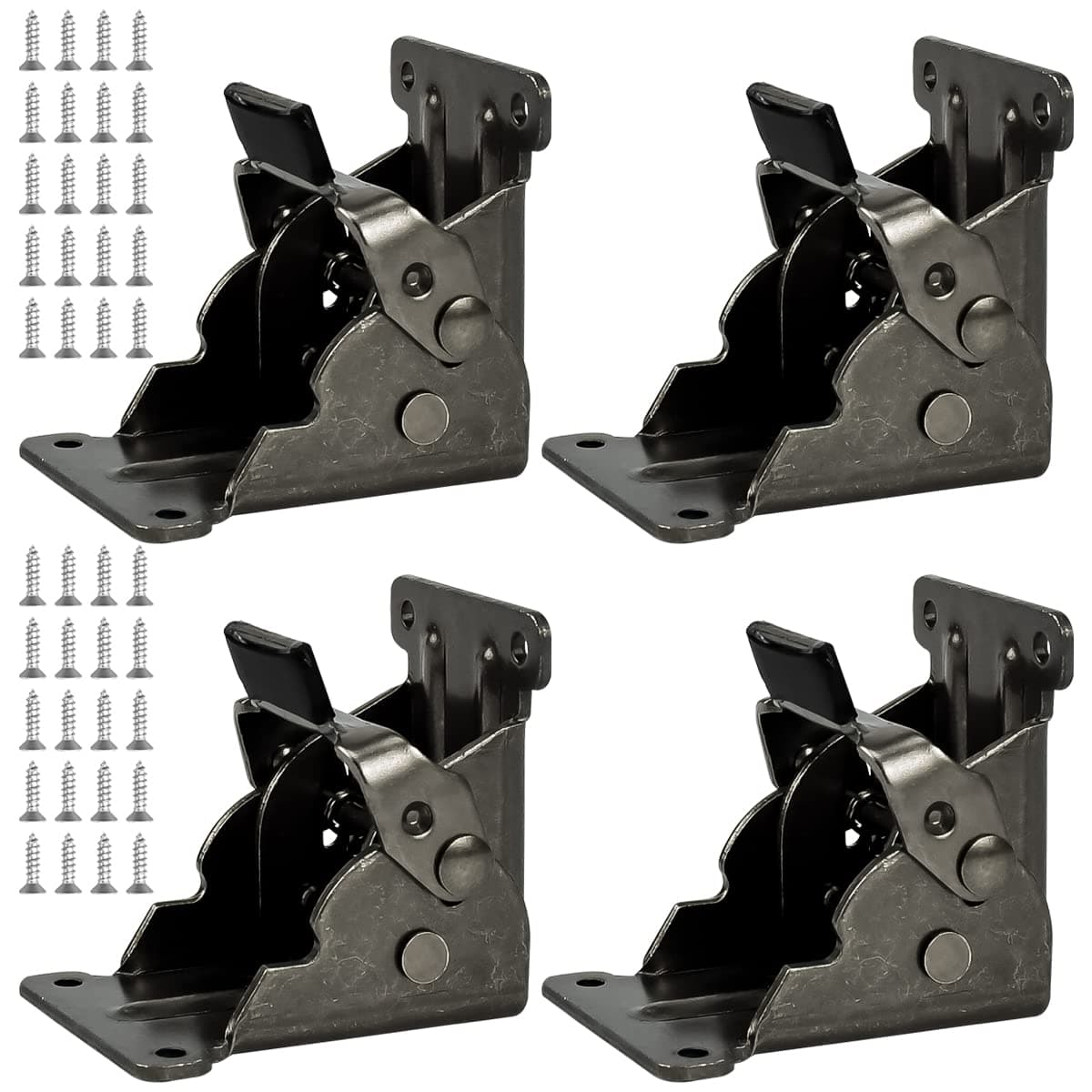 EnenesFolding Bracket, 4 PCS Lock Extension Support for Table Bed Leg, Bronze Steel Foldable Brackets Hardware with Screws (0-90 Degree, Black)