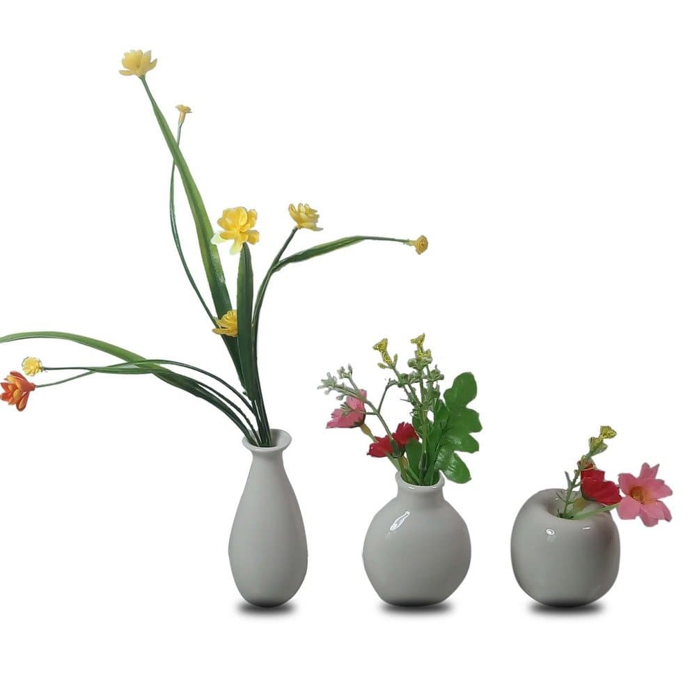 3 Mini Little Buddies Ceramic Bud Vases for Flowers, Plants Floral Decor, Vintage Collectible Vases, Vintage Porcelain (White)