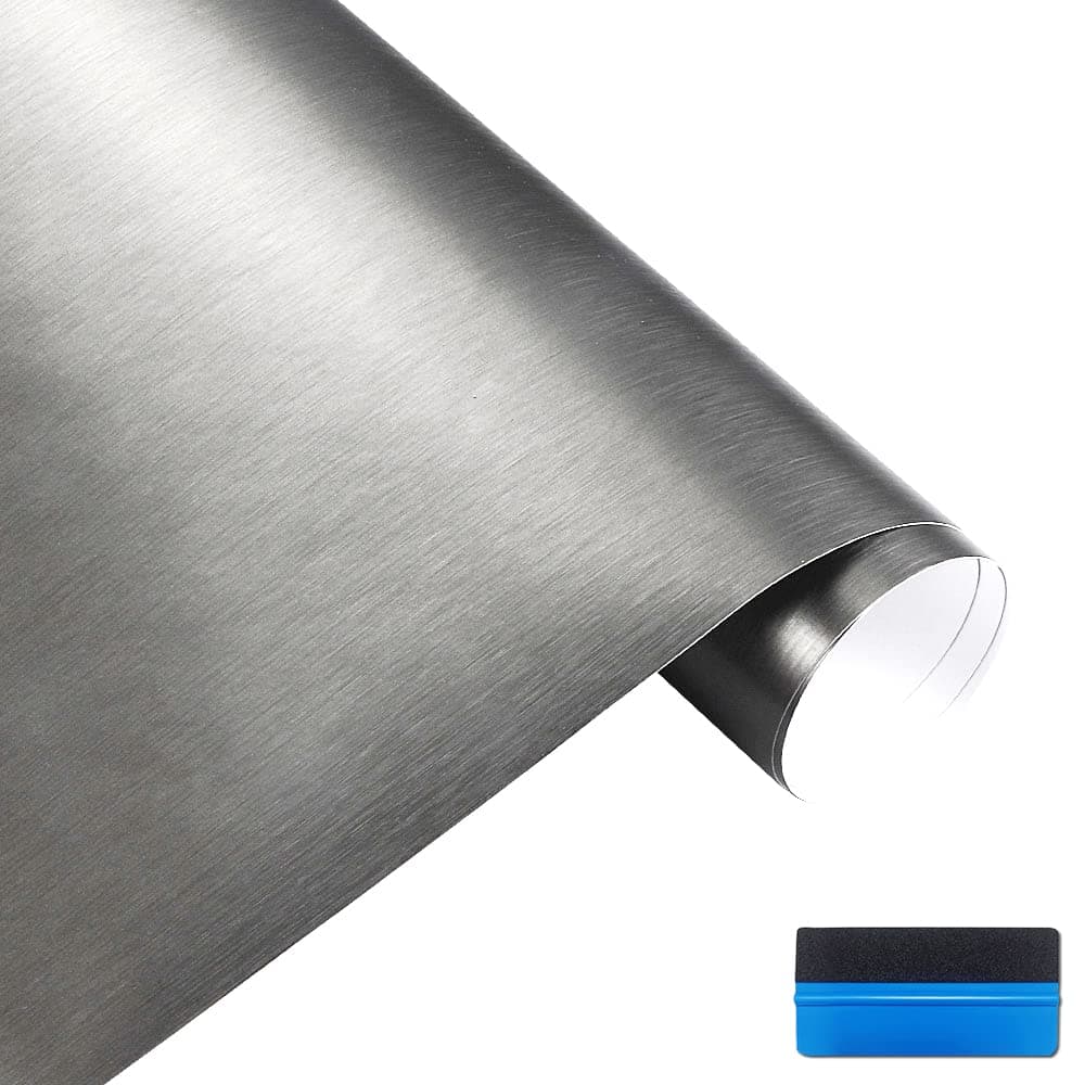 – Satin Brushed Stainless Steel Metallic Vinyl Wrap Film Matte Chrome Car Wrapping Foil Sticker Sheet for Car Laptop Furniture (Grey, 50cm x 150cm)