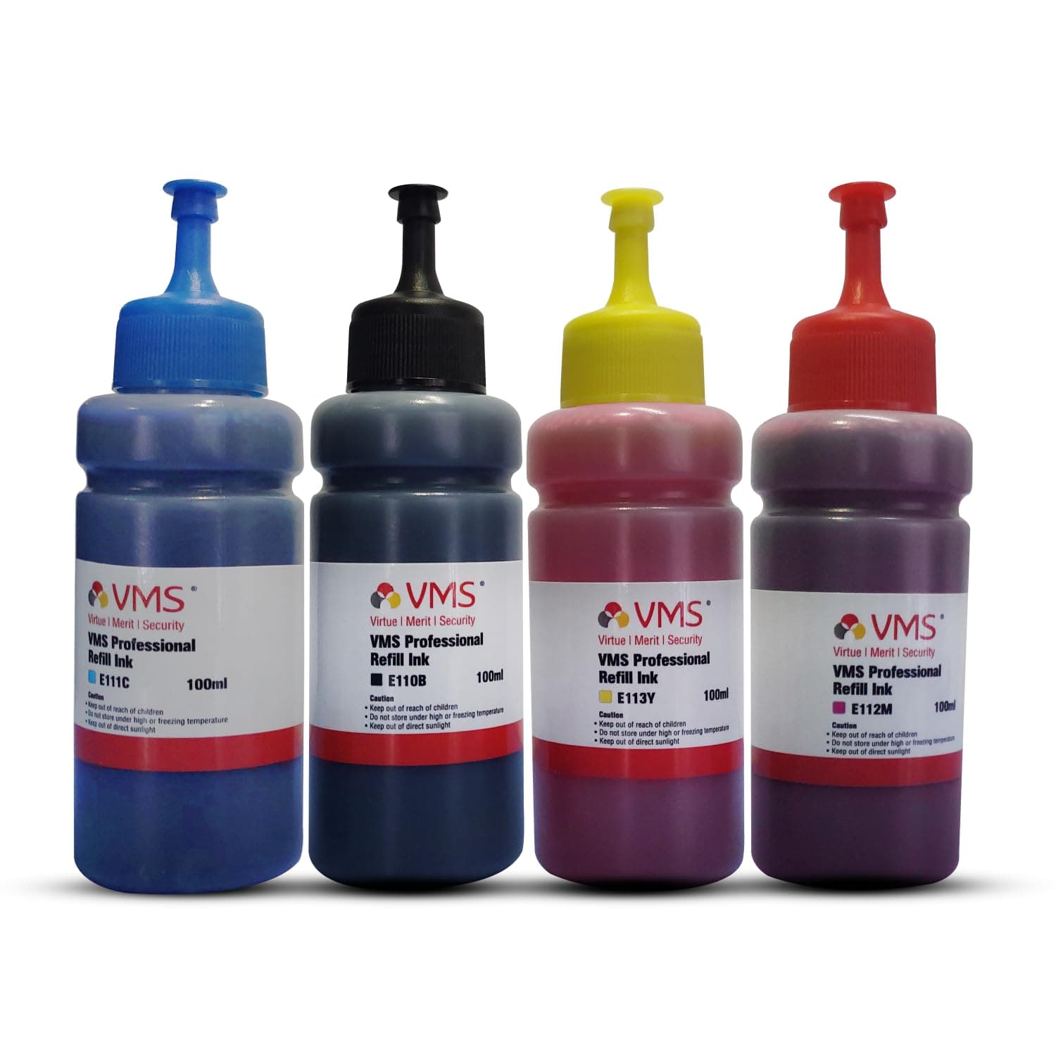 VMS 4 Colour 100ml x 4 Bottle (Cyan, Magenta, Yellow, Black) Photo Refill Ink Bottle for Refilling of All Inkjet (Universal) Printer Cartridge
