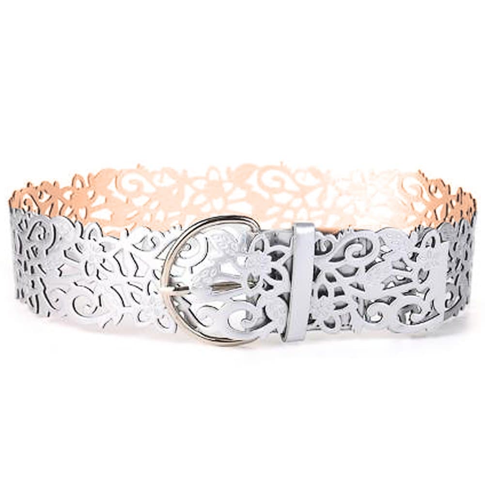 Dairyshop Women Ladies Hollow Buckle PU Leather Waist Belt Wide Stretch Waistband Belt UK (Silver)