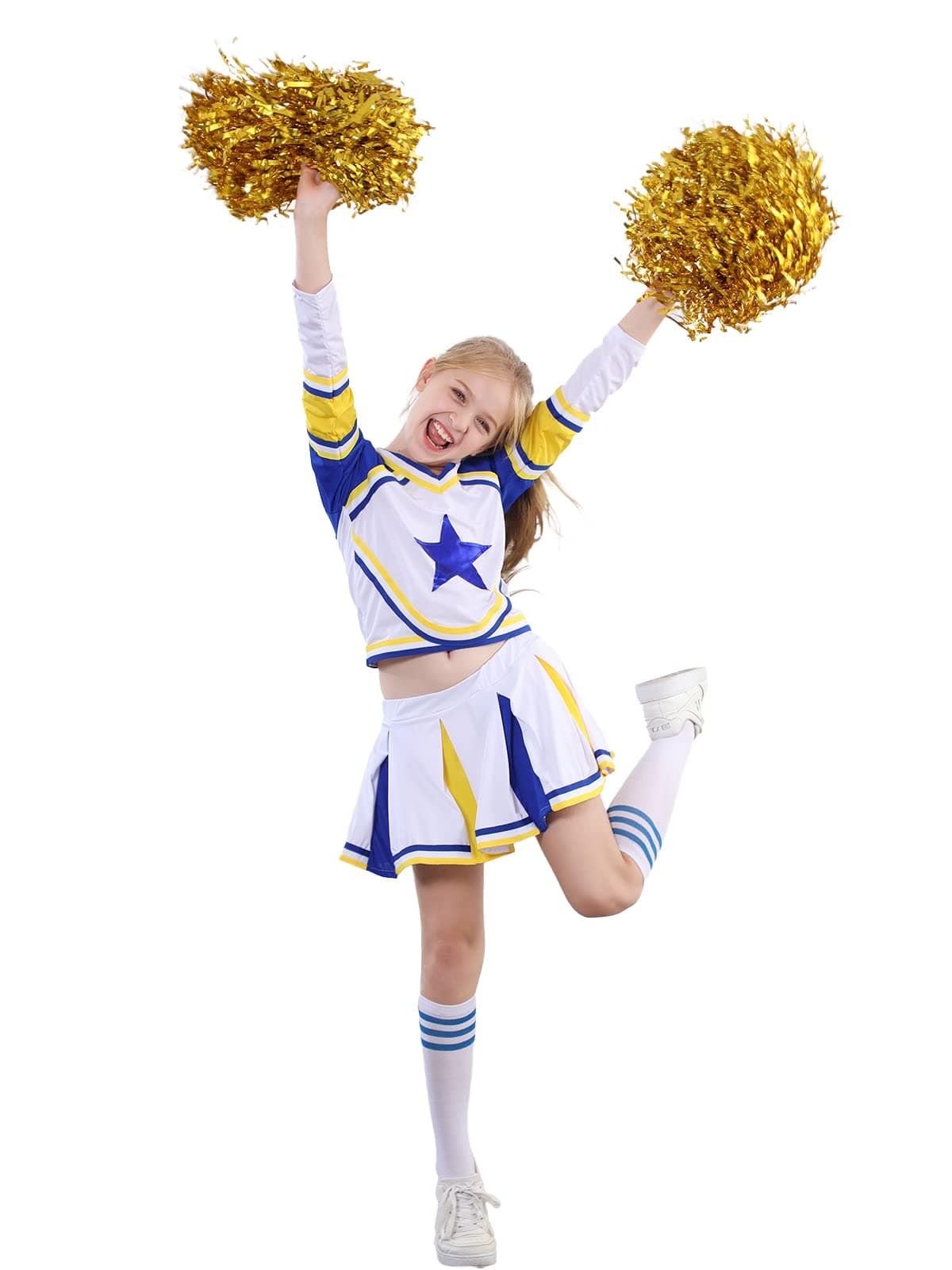 LOLANTA Girls Cheerleading Costume Kids School Cheerleader Outfit Attach Poms & Socks, 5-12 Years