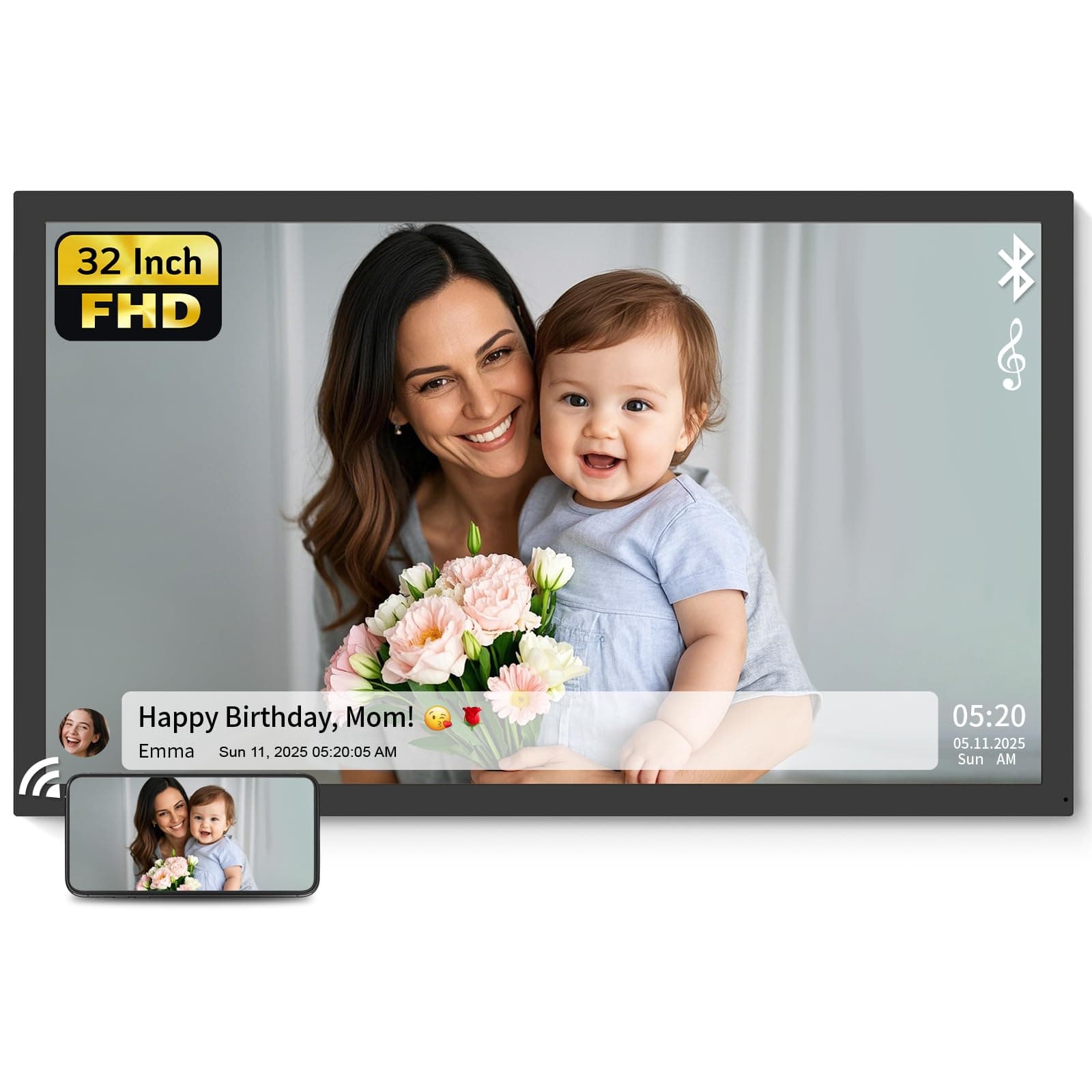 NexFoto 32 Inch Digital Picture Frame 64GB, Extra Large Digital Photo Frame 1920x1080 IPS FHD, Remote Control, Auto-rorate, Share Photos/Videos via App/USB/Email, Easy Set-up, Gifts for Mom, Black