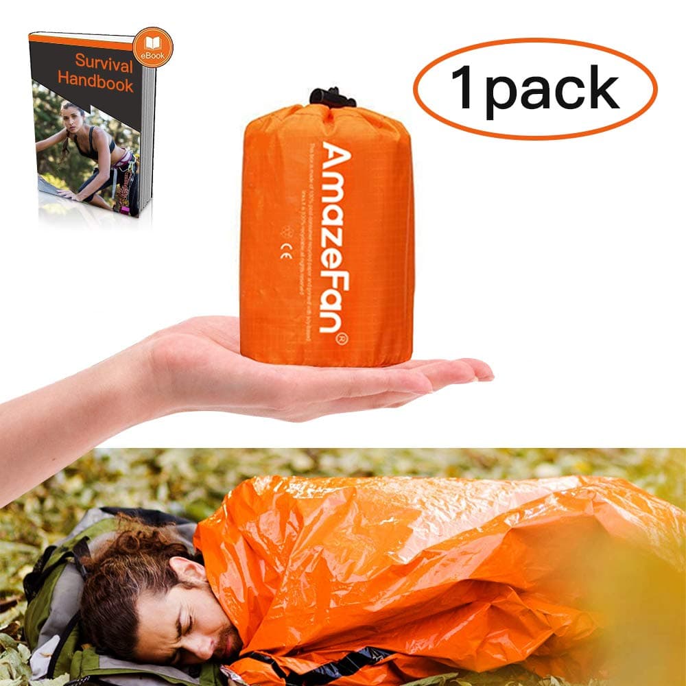 AmazeFan Emergency Sleeping Bag, Survival Sleeping Bag PE Aluminum Film, Lightweight Waterproof Thermal Bivvy Bag Emergency Blanket Bushcraft for Outdoor Camping and Hiking