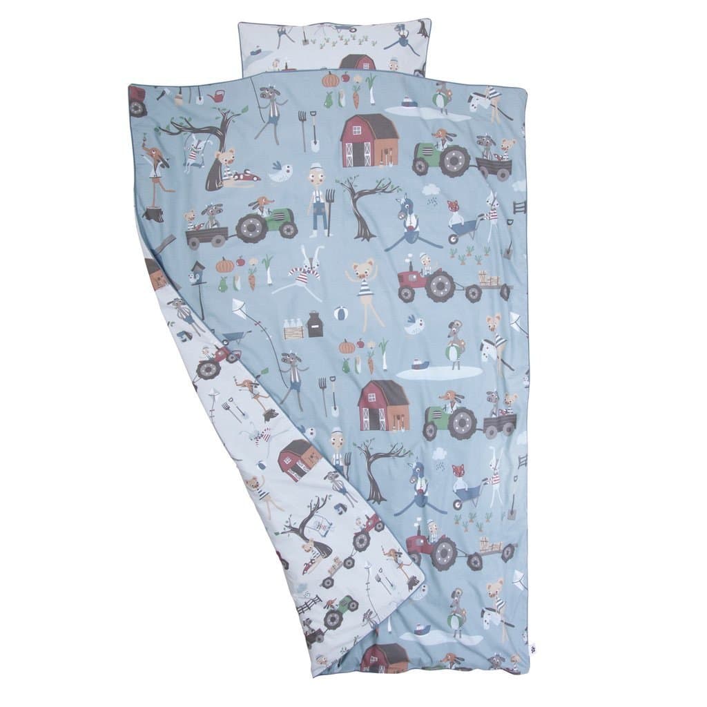 Sebra Large Farm Boy Blue GOTS Certified 100% Organic Cotton Quilt Cover Duvet Set New