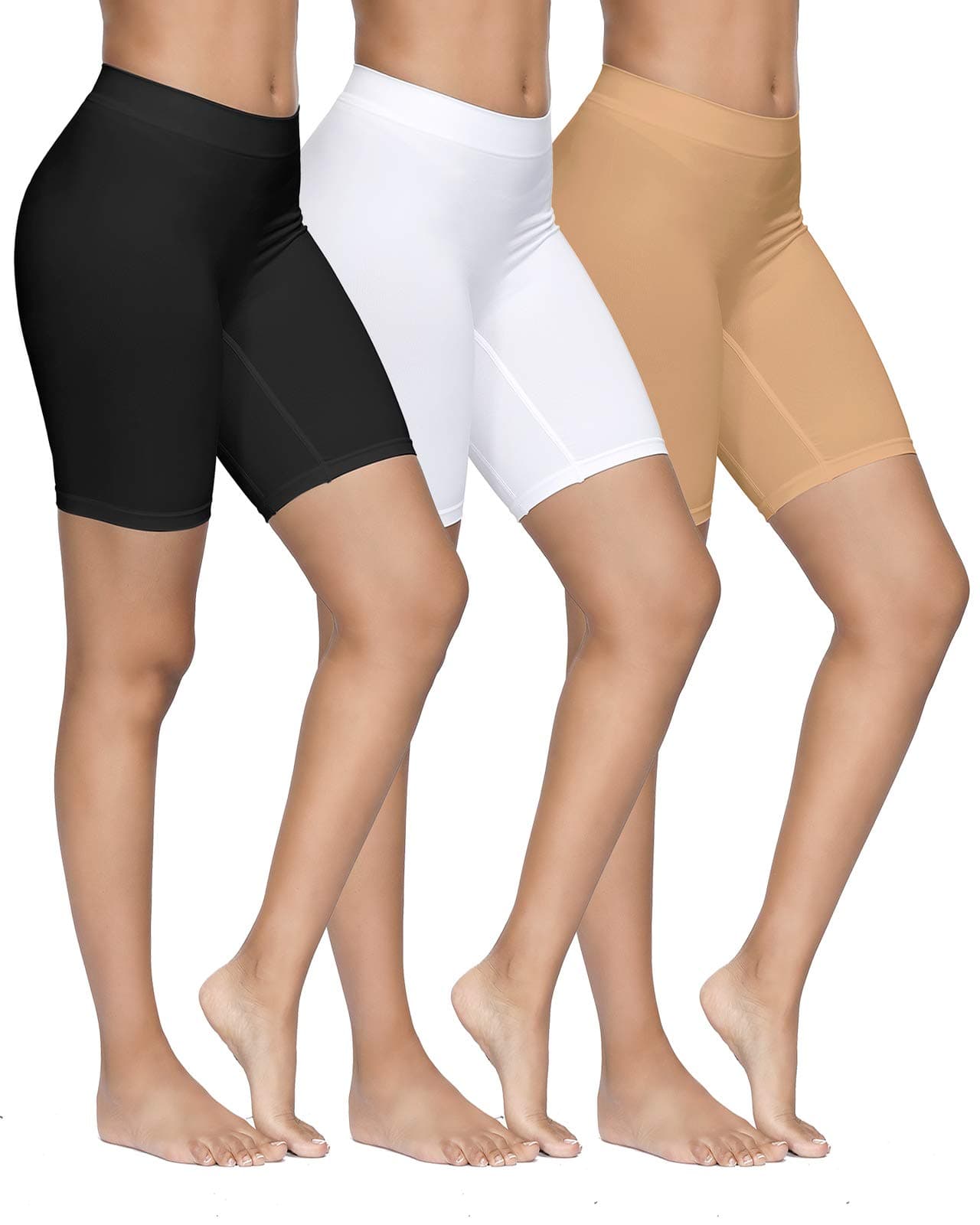3 Pack Women Seamless Slip Shorts Stretch High Waist Yoga Bike Short Boyshort Panties for Under Dress