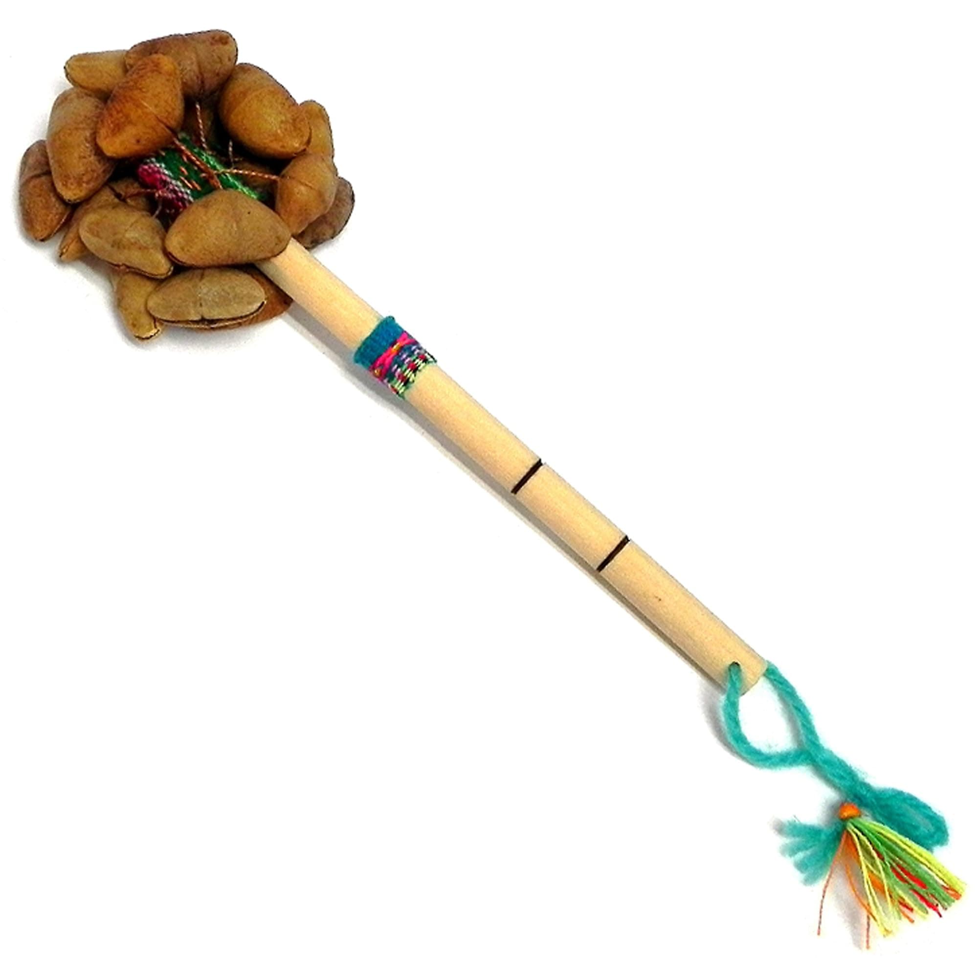 Mia Jewel Shop Bamboo Nut Shaker - Brown, Handmade in Peru, Cacho Seed Pods, Cotton Strap