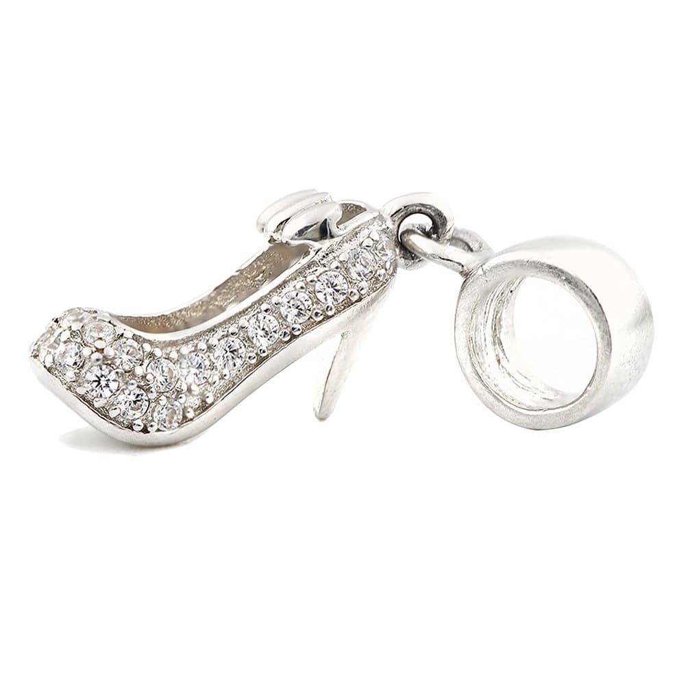 Cute Women Crystal High Heel Shoe Pendant 925 Sterling Silver Charm Jewelry Gift