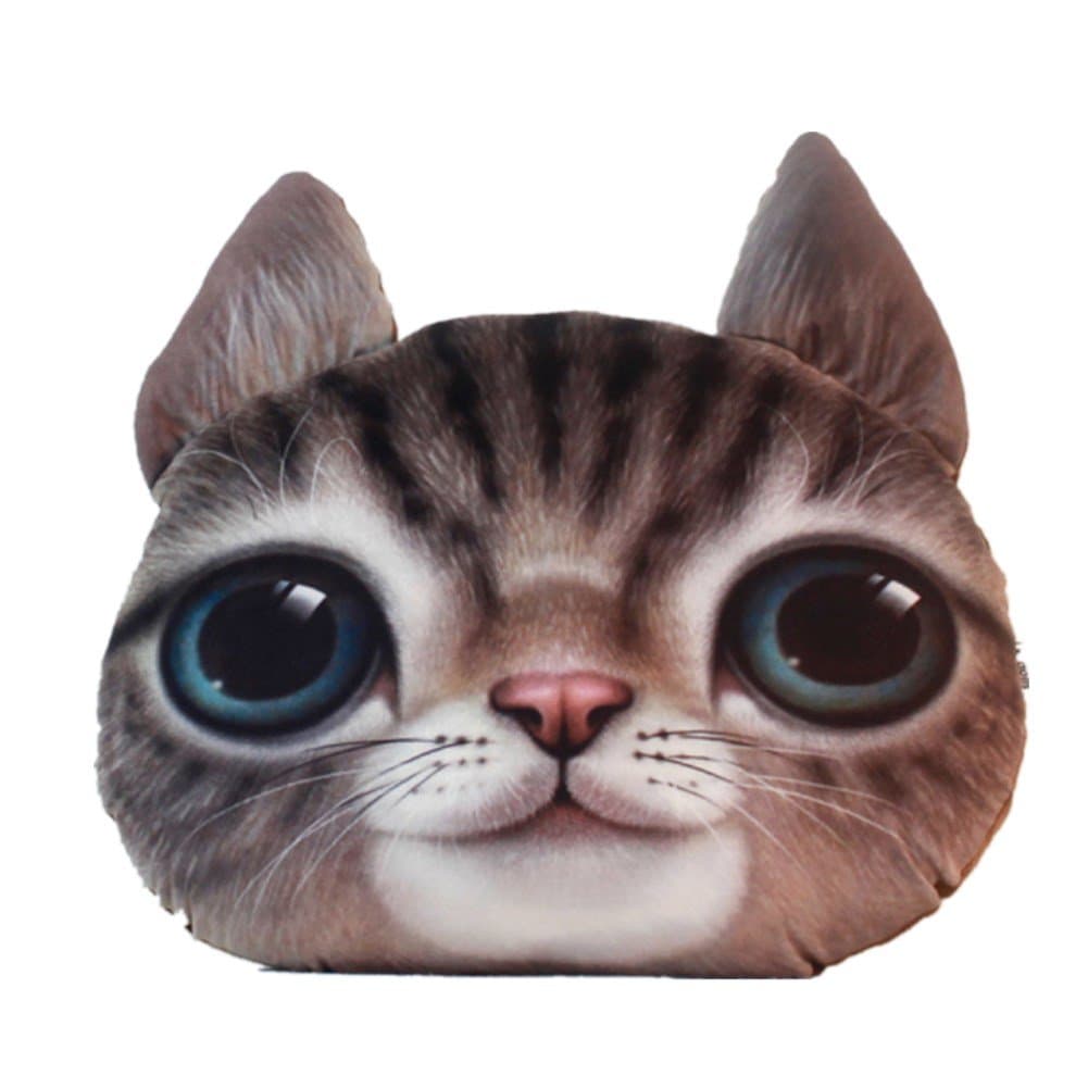 THREE EYES Car Neck Pillow Car Headrest Comfortable 3D Cute Pet Animal Doge Cat Cartoon Gift Pillow Car Seat Cushions Activated Carbon Plane Neck Pillow (Brown Cat)
