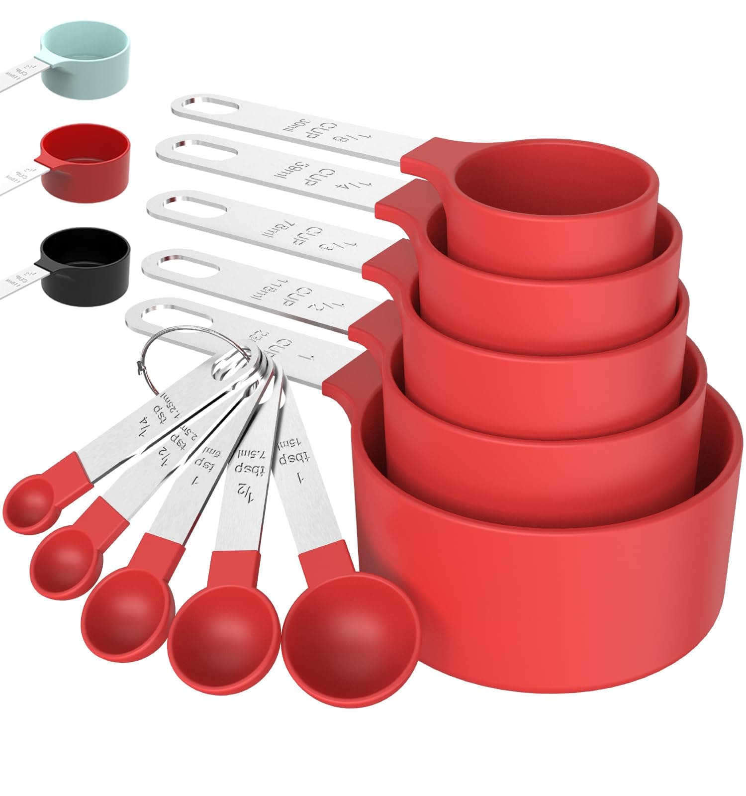 TILUCK Measuring Cups & Spoons Set, Stackable Cups and Spoons, Nesting Measure Cups with Stainless Steel Handle, Kitchen Gadgets for Cooking & Baking (5+5, Red)