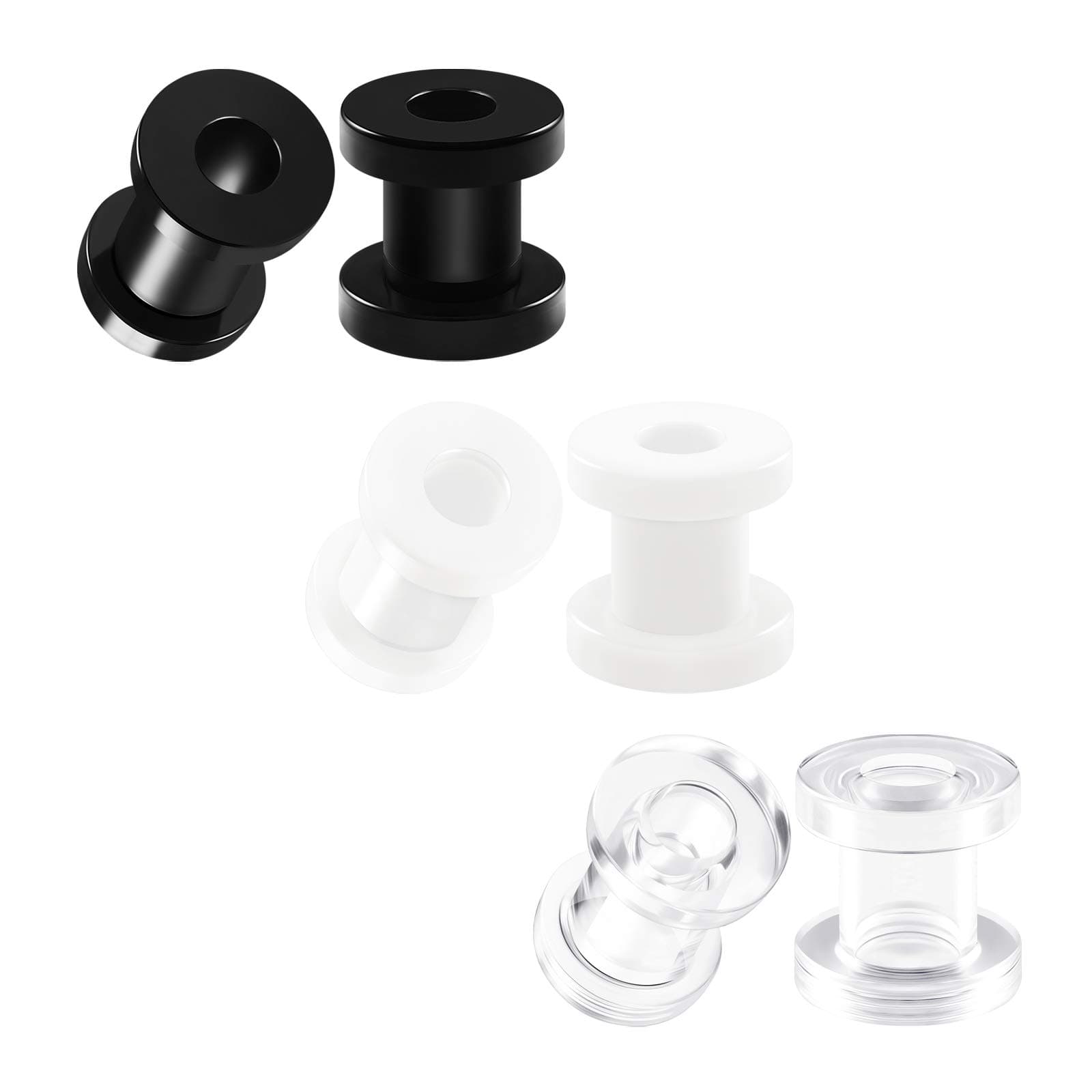 BIG GAUGES3 Pairs Clear Acrylic Black White Flesh Tunnels Piercing Jewelry Stretcher Gauges Ear Screw Plugs Earring Lobe