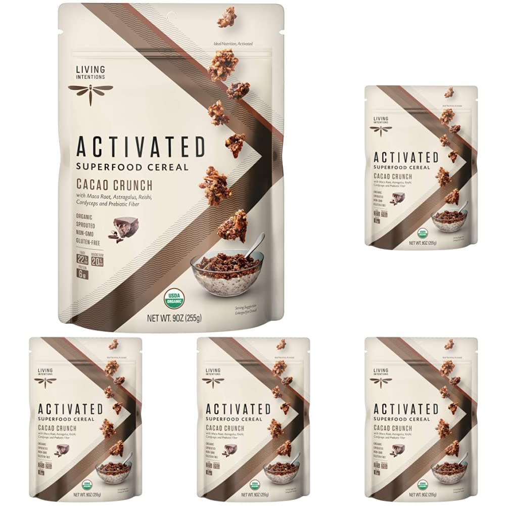 Living Intentions Organic Superfood Cereal – Cacao Crunch – NonGMO – Gluten Free – Vegan – Kosher – 9 Ounce Unit (5 Pack)