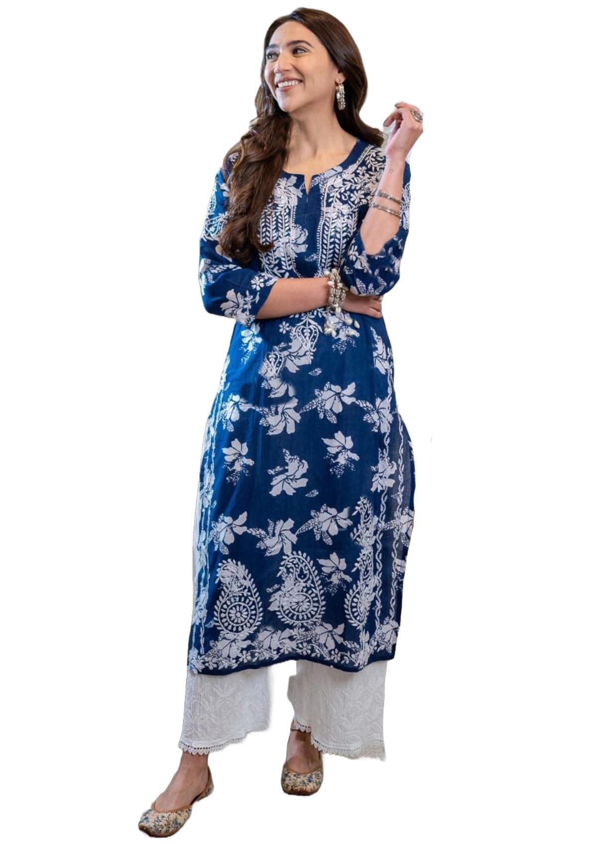 Women's Rayon Blend Chikankari Embroidered Straight Kurta