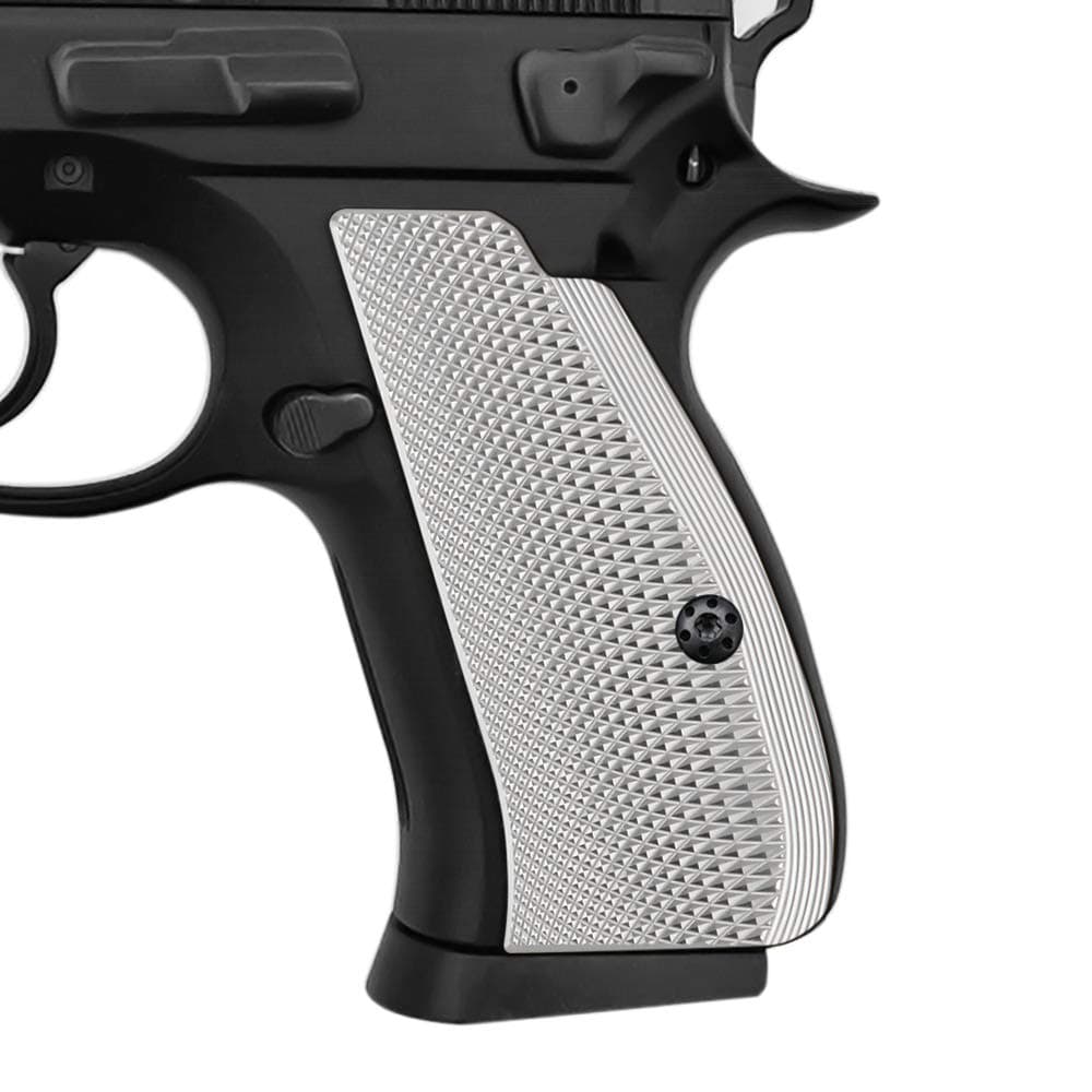 Aluminum Grips for CZ 75/85 Compact, CZ P-01, P100, C100，T100, PCR, CZ 75 D, Canik 55, Black Screws Included, Mild Aggressive Texture, 1/4" Thin