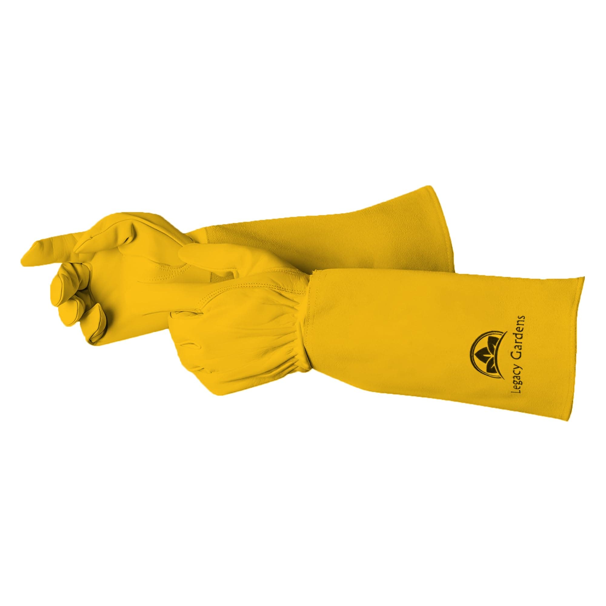 Leather Gardening Gloves for Women & Men, Long Garden Gloves, Cowhide Gauntlet Rose Pruning Thorn Resistant, Forearm Protection, Large, yellow