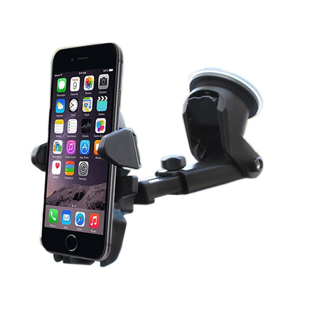 Car Phone Holder, ZACTEK, Long Neck Windshield Phone Holder Sticky Gel Pad Car Mount Compatible with iPhone Andriod Phone Samsung Huawei ZTE VIVO Oppo Google Pixel Galaxy Edge Smartphone (Black)
