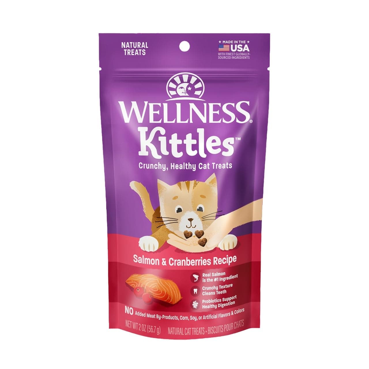Wellness Kittles (Grain-Free Reward Treats) Salmon (Cranberry) for Cats (2.0 oz (56 g), Approximately 150 pcs per bag)