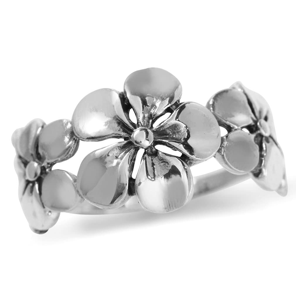Silvershake11mm Antique Finish 925 Sterling Silver 3 Plumeria Flowers Ring