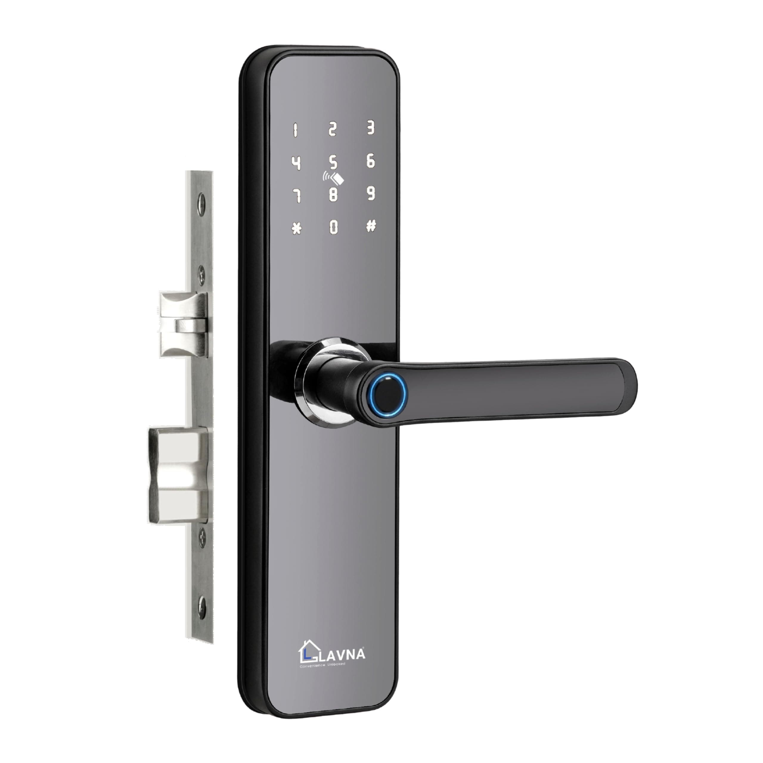 Smart Door Lock | 6 Way Unlock | Fingerprint, Mobile App, Bluetooth, OTP, PIN, RFID Card and Manual Key Access for Wooden Doors | Free Installation (LA28) (Bluetooth Black)