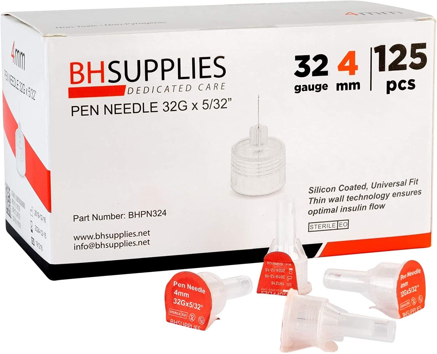BH Supplies Insulin Pen Needles 32 Gauge - 5/32", 4mm (Pack of 125)