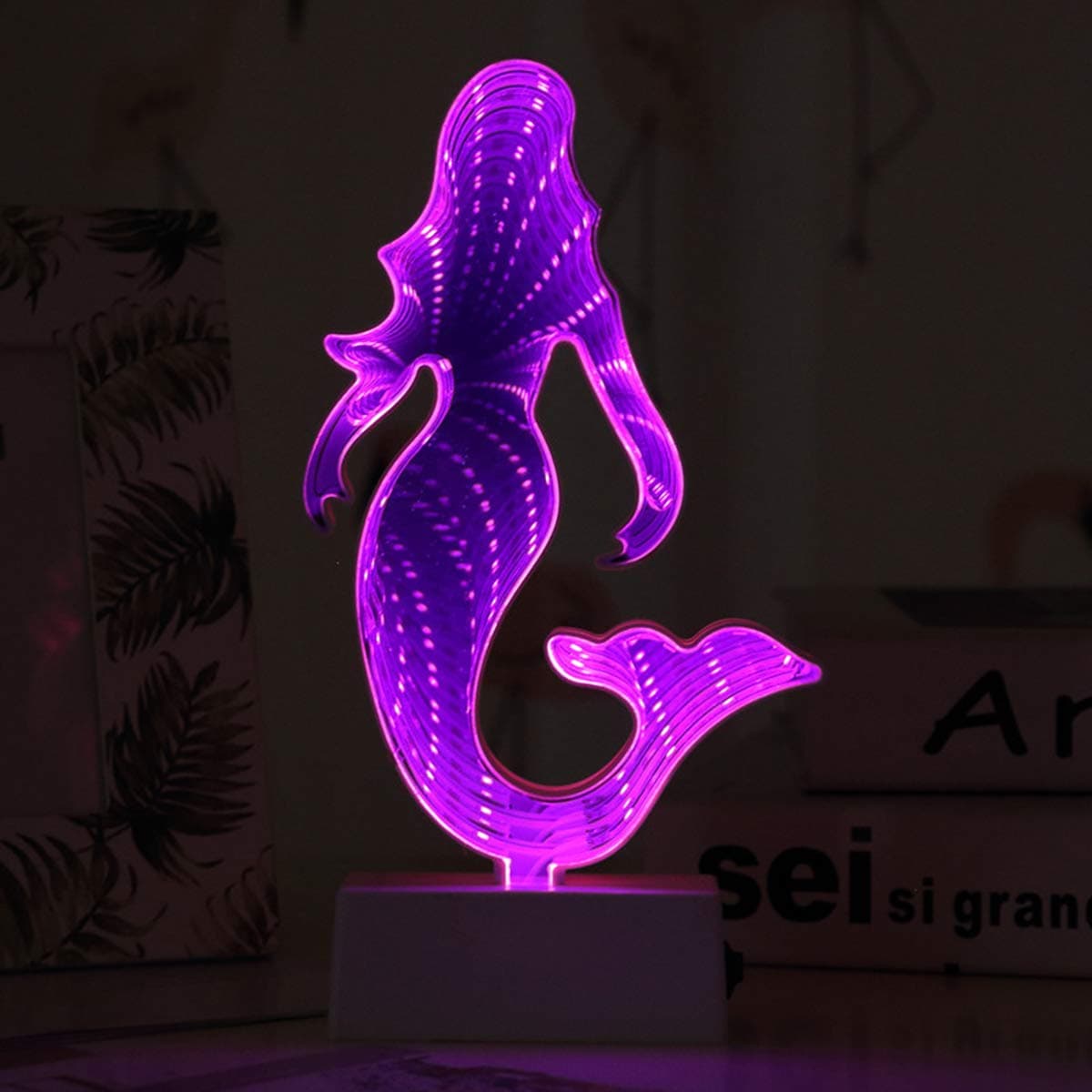 3D Creative Neon Led Tunnel Light Infinity Mirror Light Decor Light LED Night Light Wall Table Lamp Battery Operated Decoration for Bedroom, Party, Christmas, Kids Birthday Gift (Mermaid)