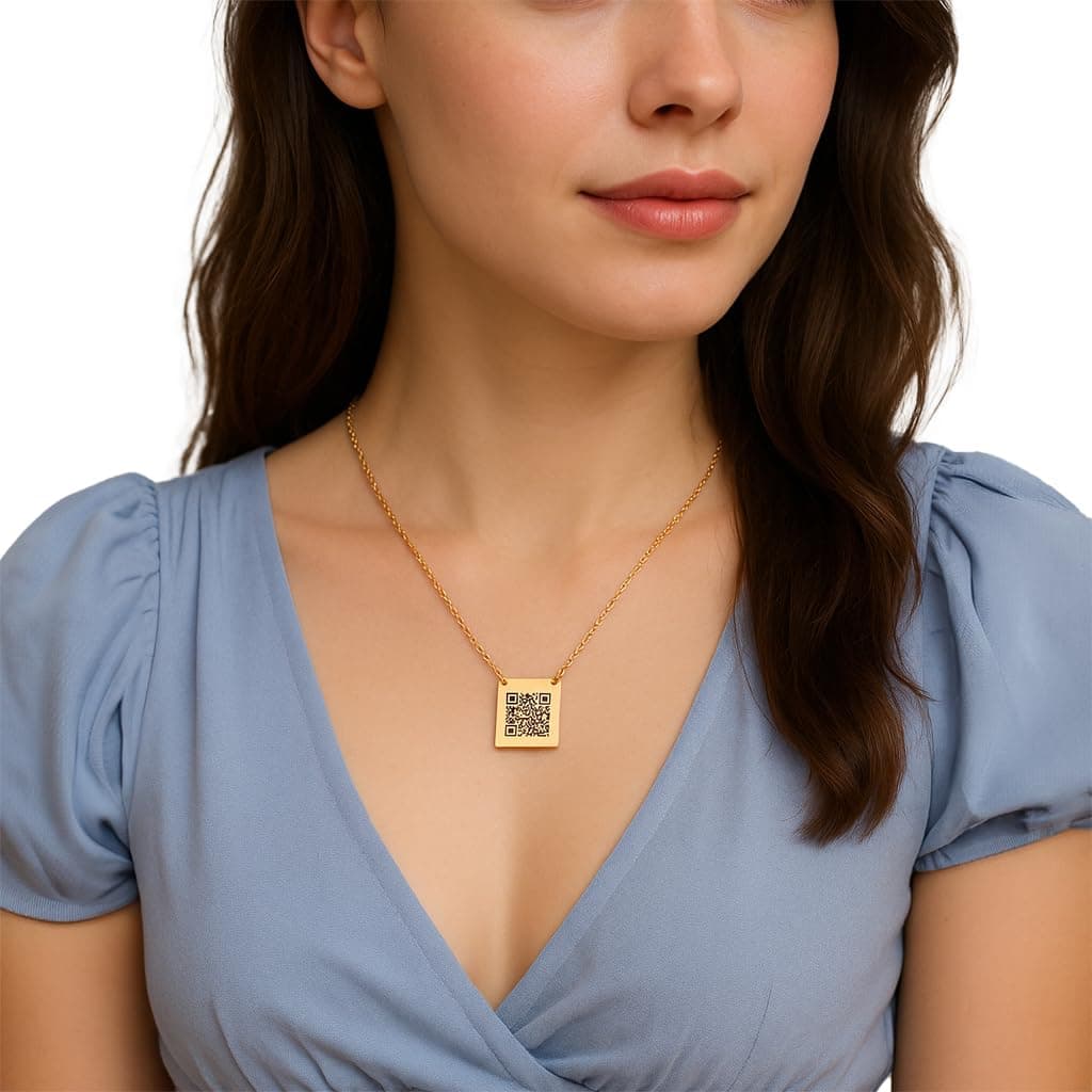 QR Secret Message Necklace Engraving QR Code Plate Personalized Gift Square 16k Gold Plating Silver Rose Gold Plated Delicate Initial Charms Necklace Best Graduation Day Gift