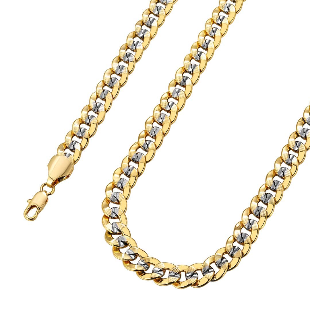 ChainsHouse 18K Gold Plated 10mm Two-Tone Jewelry Stainless Steel Men Cuban Chain Necklace, Fashion Jewelry, 18 inch, Send Gift Box