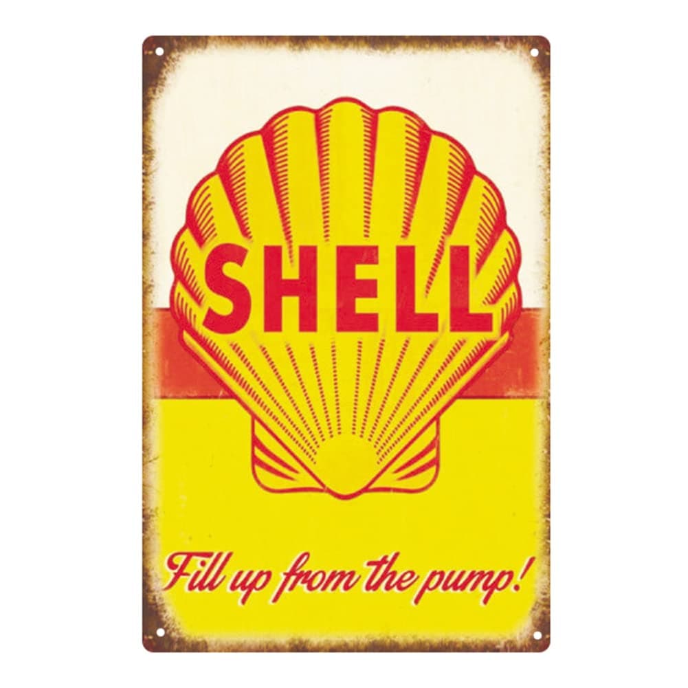 PEI's Retro Vintage Tin Metal Sign, Shell Motor Oil Gasoline, Wall Decor for Home Garage Bar Man Cave, 8x12/20x30cm