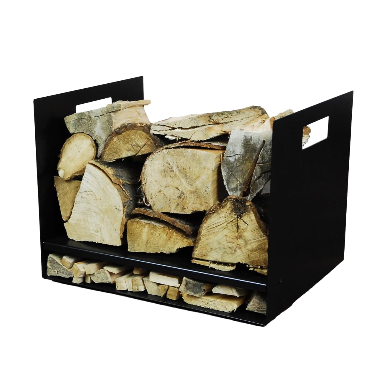 40cm Wide Steel Firewood Log Basket with Shelf - Fireplace Wood Holder Metal Handy Rack, Storage for Woodstove, Fireside Accessories (Black, 40x32x30 cm)