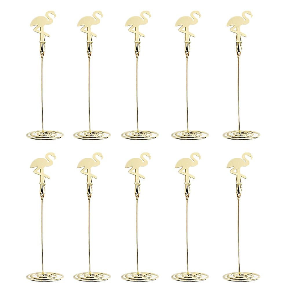 KIPETTO 10PCS Table Number Holder Name Place Card Holder with Flamingo Menu Memo Clips for Wedding Party Favors, Gold