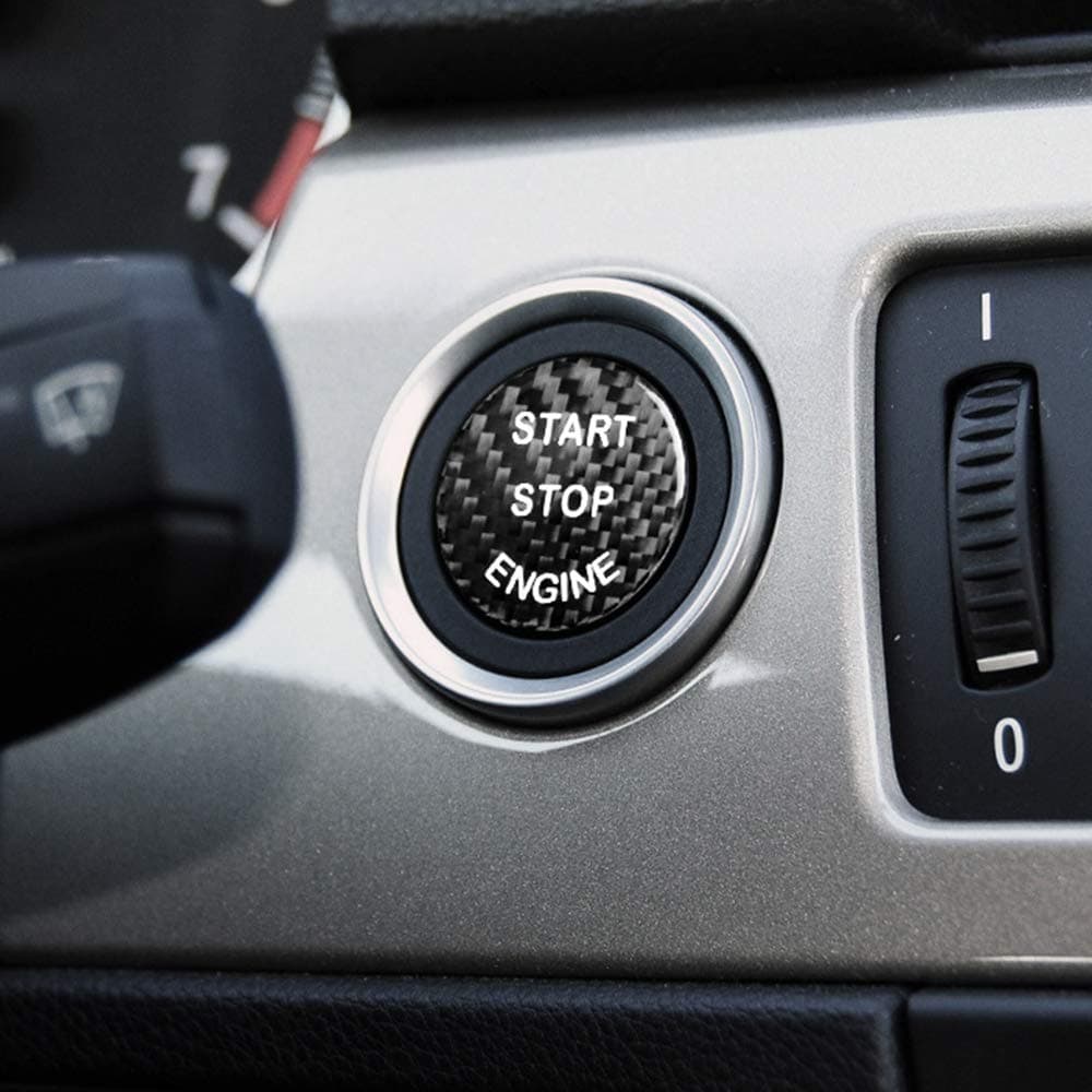 Carbon Fiber Sports Engine Start Stop Button Cover for BMW 1 2 3 4 5 6 7 X1 X3 X4 X5 X6 F30 F10 F01 F32 F15 F25 G30 G31 G11 G12, Engine Switch Power Ignition Replacement (F Chassis, Black)