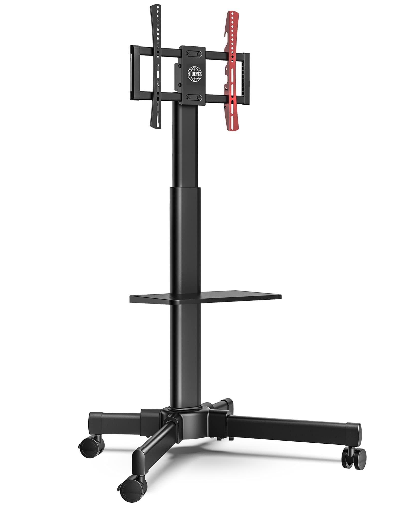 FITUEYES Universal TV Stand on Wheels for 27-65 inch TV, Portable TV Stand TV Trolley, Rolling TV Stand with Tray, Swivel Tilt Height Adjustable Black
