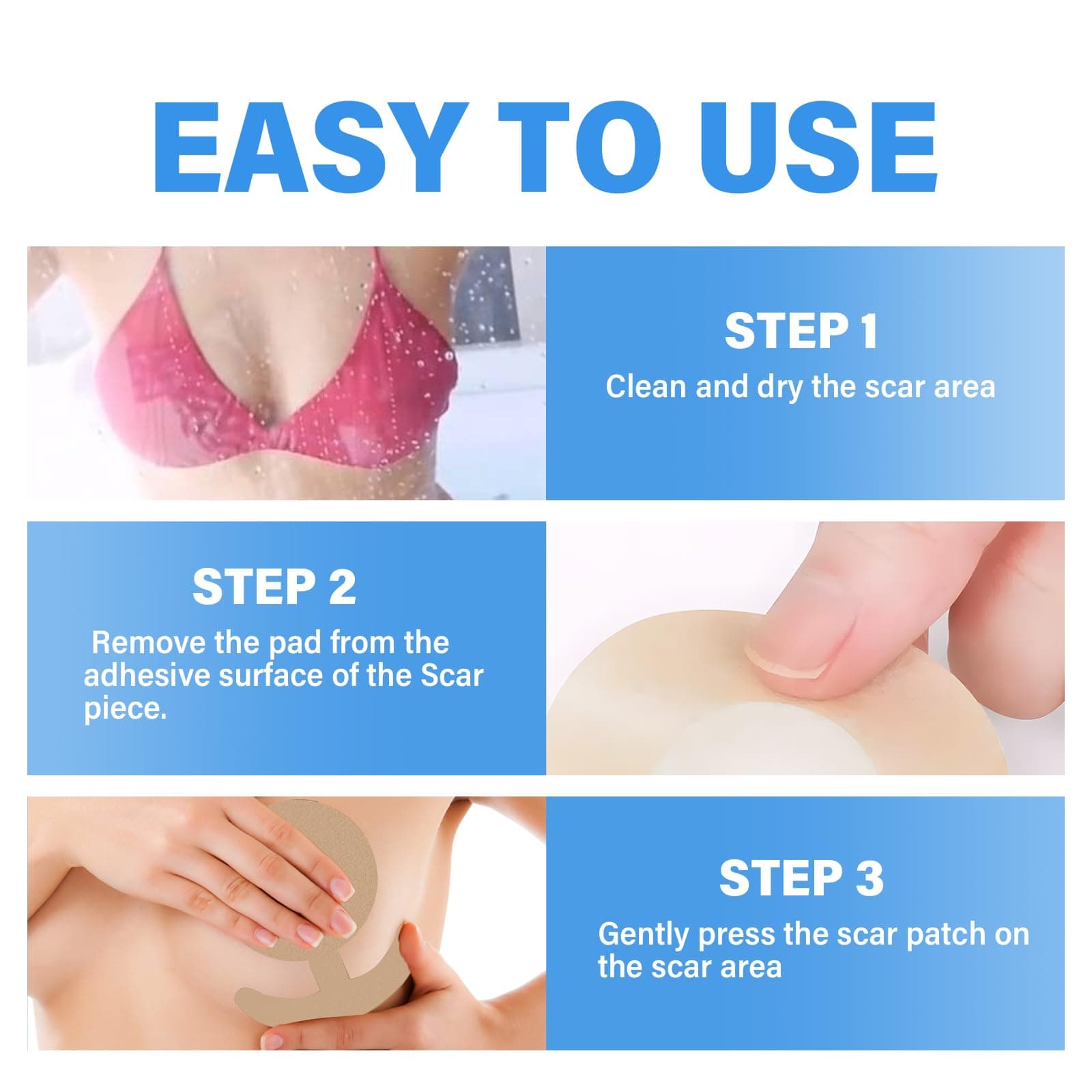 SCOBUTY Silicone Scar Sheets-Silicone Scar Tape for Surgical Scars,Keloid Bump Removal,4 Pair Scar Tape for Stretch Marks Removal- Reusable and Effective Scar Removal Sheets