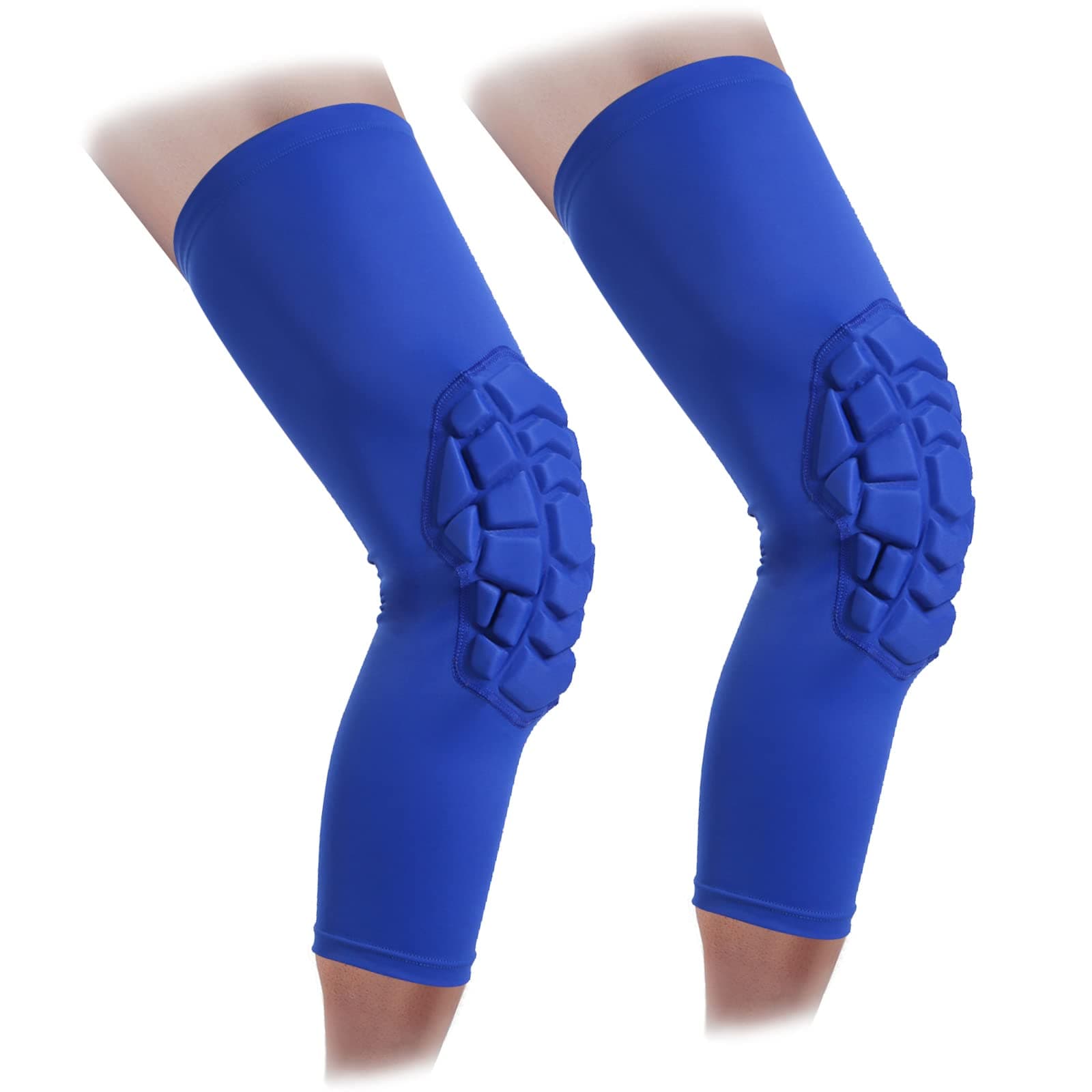 Compression Knee Pads Leg Sleeve Support Protector Sprots Brace for Volleyball Basketball Football, Sold as Pair (Blue, S)