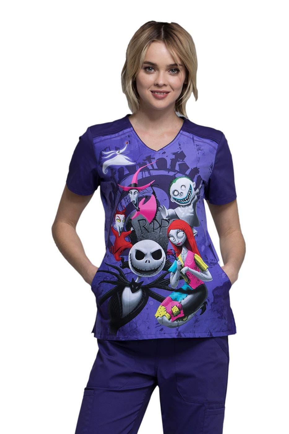 Tooniforms Women Scrubs Top V-Neck TF639, XS, R.I.P. - X-Small,R.I.P.