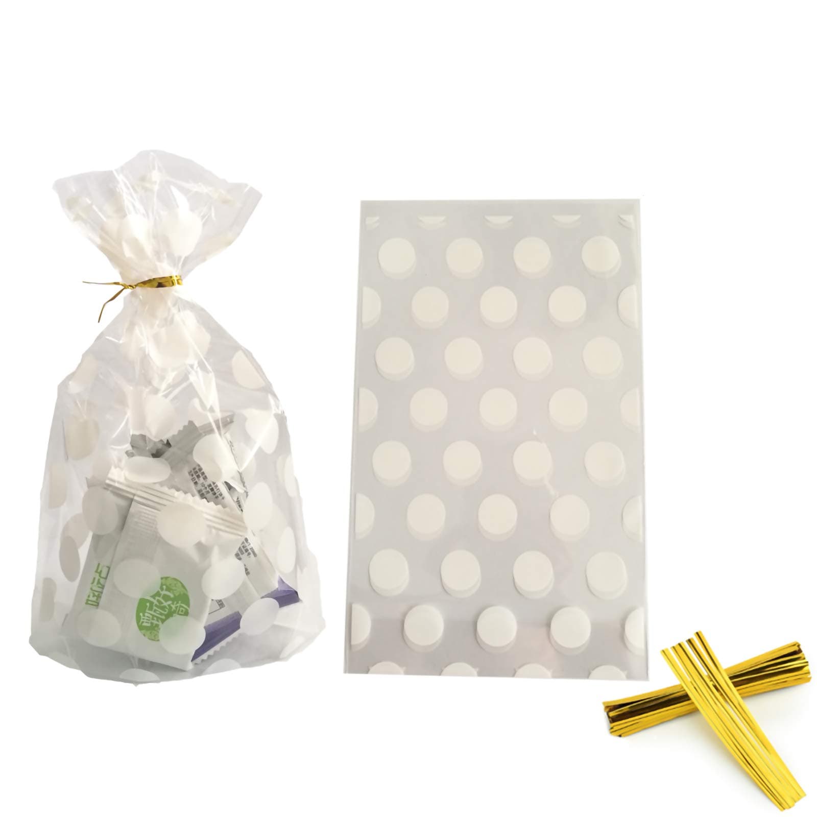 We Moment Clear Cello Bags Candy Cookie Treat Plastic Bag White Dot Cellophane party favor bags with Twist Ties for Wedding,Bridal Shower,Birthday,Baby Shower,celebration party supplies 50pcs