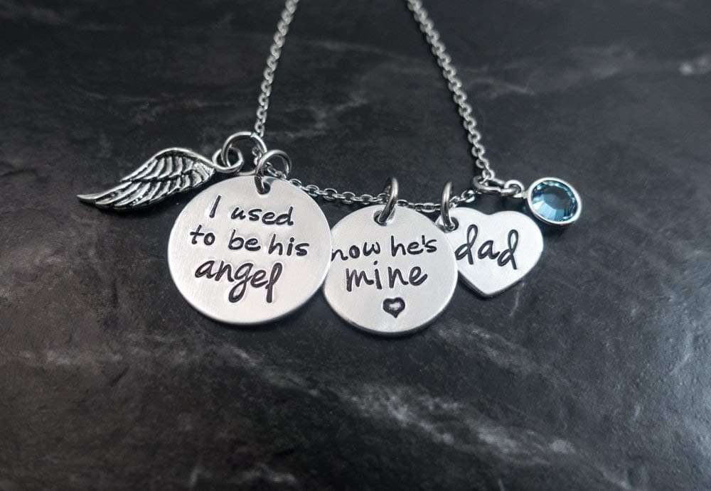 Dad Loss Necklace Father Memorial Jewelry Personalized I Used To Be His Angel in Memory of Sympathy Gift