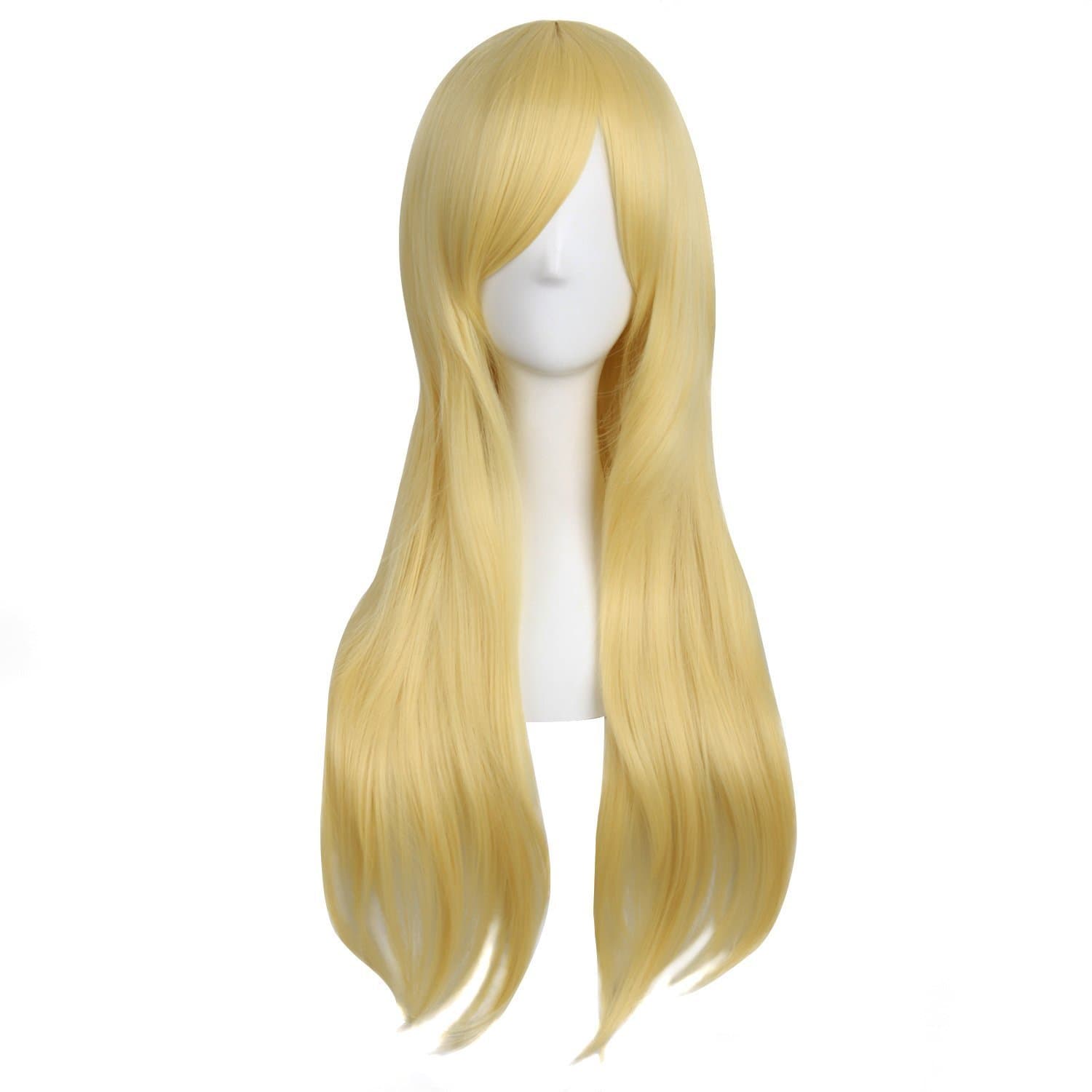 MapofBeauty 28"/70cm Women Side Bangs Long Curly Hair Ends Cosplay Wig(Gold)