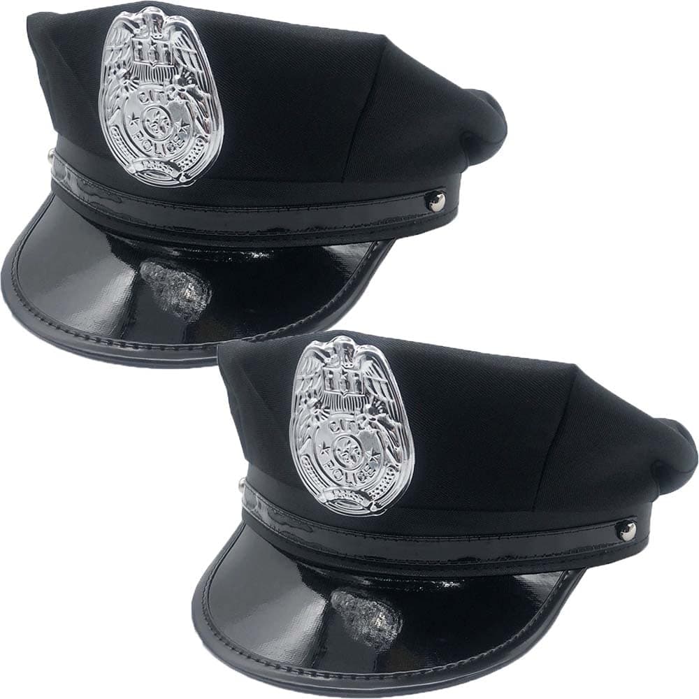 HPMAISON 2 Pieces Police Hat Outfit for Police Caps Costume Hen Nights Accessory Carnival Headdress Policeman Cosplay Dressing Up Officer Hat for Unisex Adults Men Women Halloween Role Play