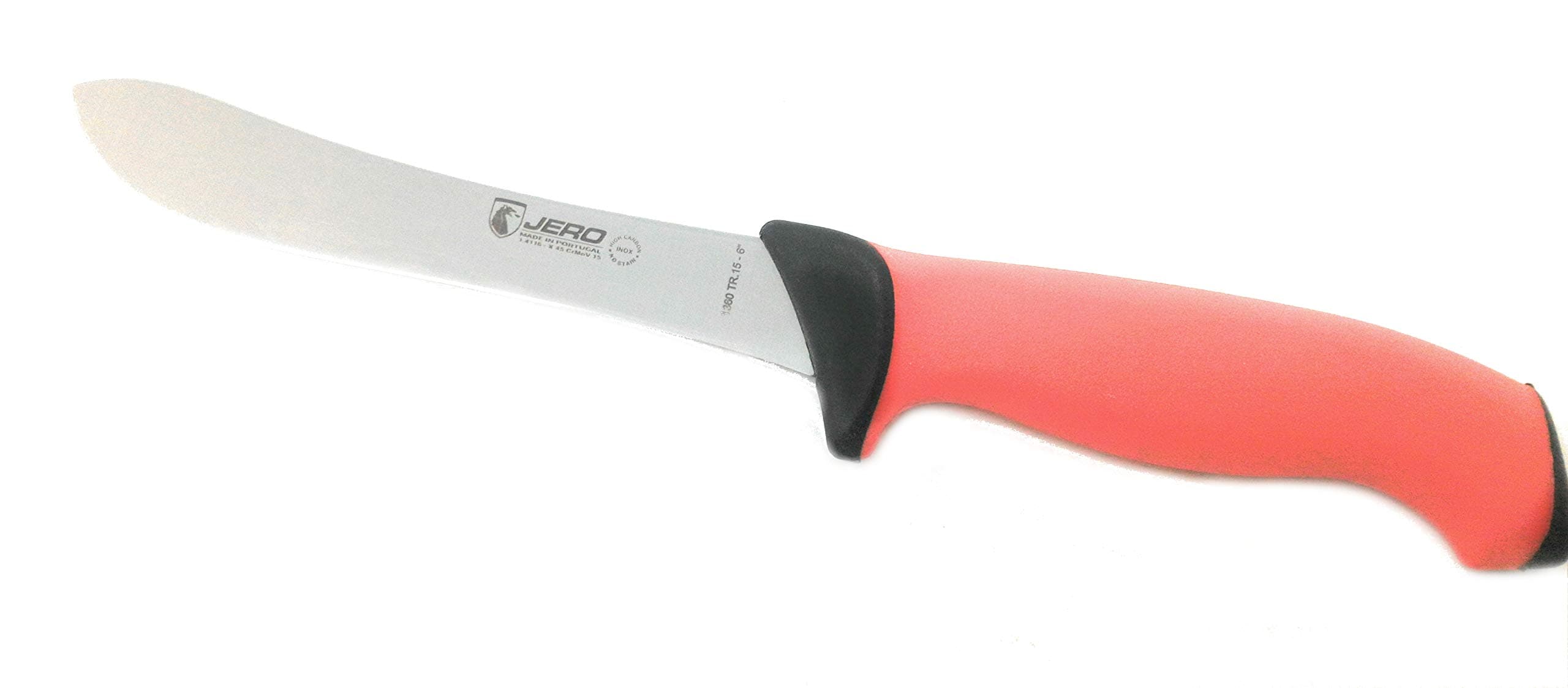 JERO Pro Series TR 6" Narrow Butcher & Skinning Knife - Commercial Grade Butcher Knife - Double Injection Molded Handle With Thick Santoprene Out Layer - German Stainless Steel Blade - 1360TR