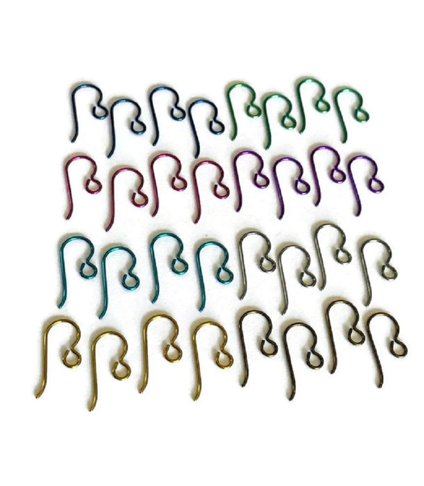 Colorful Niobium Hook Ear Wires, 16 Pair Value Pack, 2 Pairs Each of 8 Different Colors