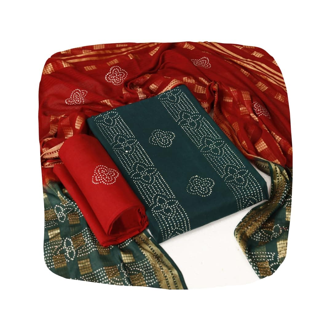 EXONIC Women's Rajasthani Jaipuri Cotton Battik Print Hand Batik Ethnic Daily Festival Office Suits Set Dress Material