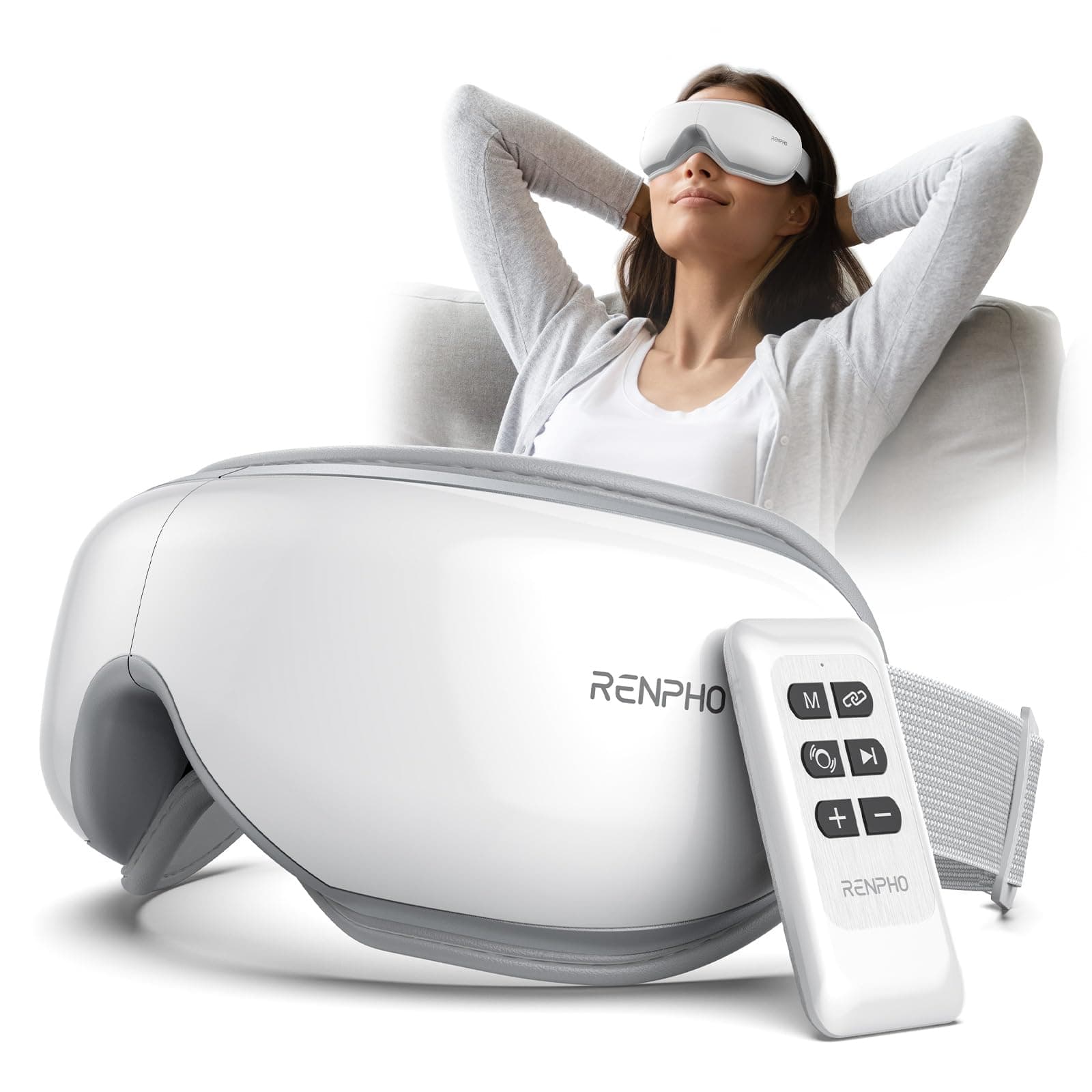 RENPHO Eye Massager with Remote, Heat, Compression, Birthday Gifts for Women Men Her Him, Eyeris 1 Sleep Mask FSA HSA, Headache Massager Scalp for Strain Relief, Migraine Relief, Reduce Stye Eye