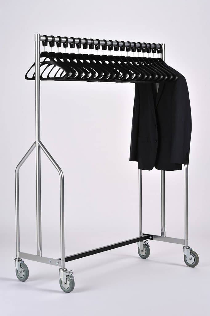 Heavy Duty Mobile Coat Rail. Silver with 20 Anti-Theft Hangers