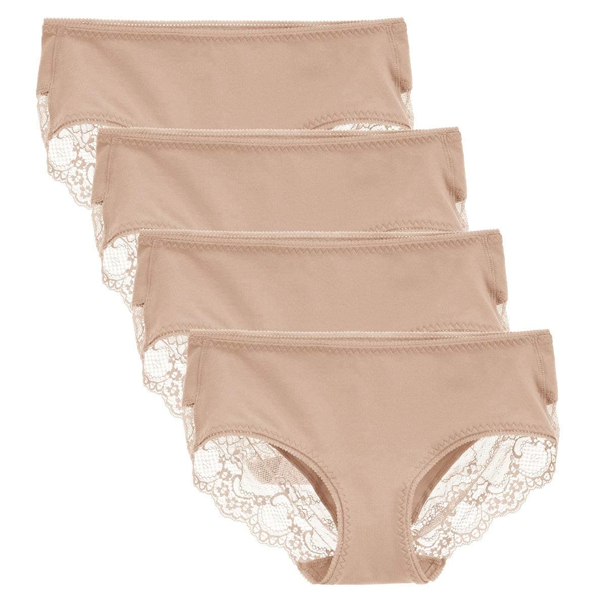 LIQQYWomen's 4 Pack Cotton Mid Rise Full Coverage Lace Hipster Brief Panty Knicker Underwear