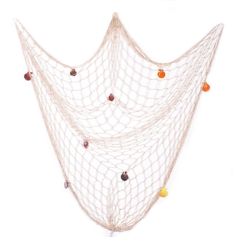 Old Tjikko Decorative Fishing Net,Marine Wall Decoration Net,Mediterranean Decor Net,Nautical Fish Net with Sea Shells Mediterranean Style for Home Decoration,Beige/Blue,1.5M*2M(Beige)