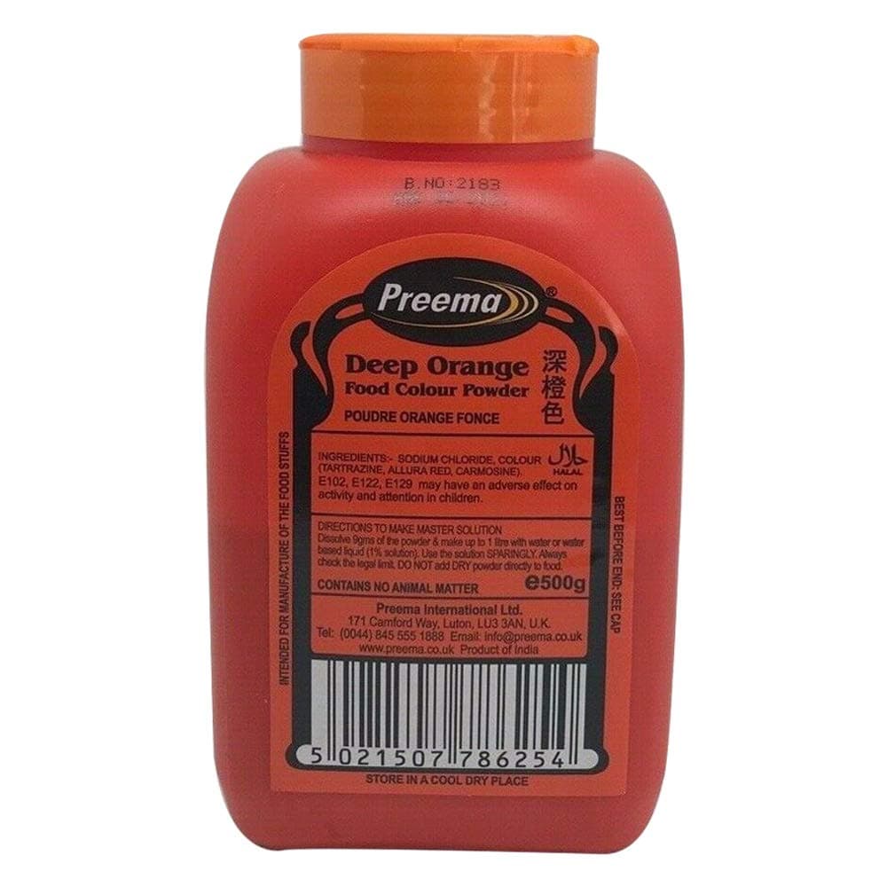 Preema Food Colour Powder Tubs 500g Cake Decoration (Deep Orange)